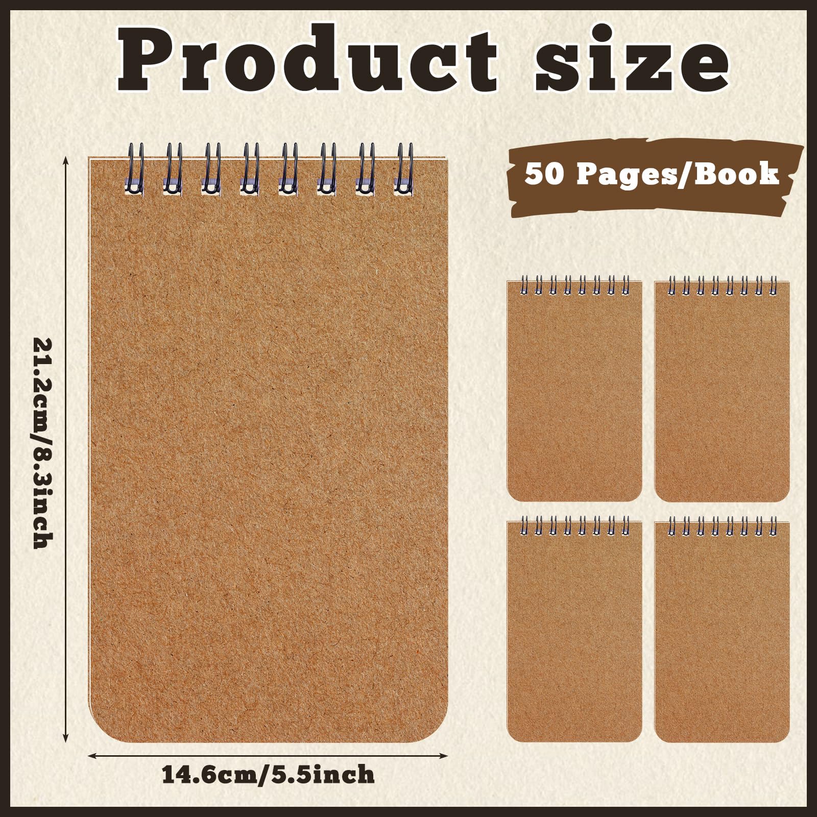 120 Stück oben gebundene Memo-Bücher, Großpackung, Notizbücher, 25 Blatt/Block, Mini-Notizblöcke, kleine Spiralbindung, Notizblöcke, Papiertaschen-Notizbuch, blanko, für Heimbüro-Zubehör (Kraftfarbe,