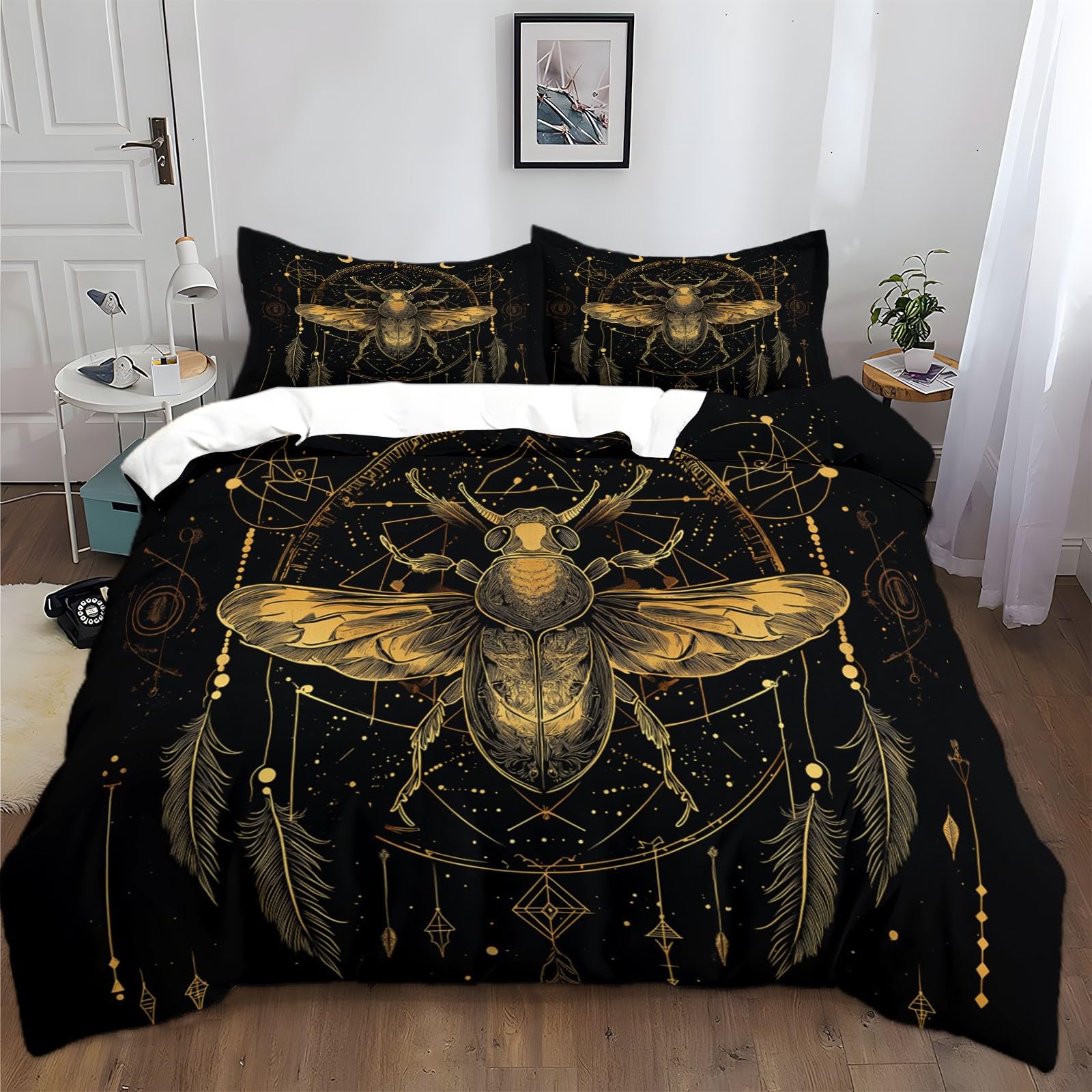 Parure de lit 2 personnes en microfibre douce imprimé scarabée 3 pièces