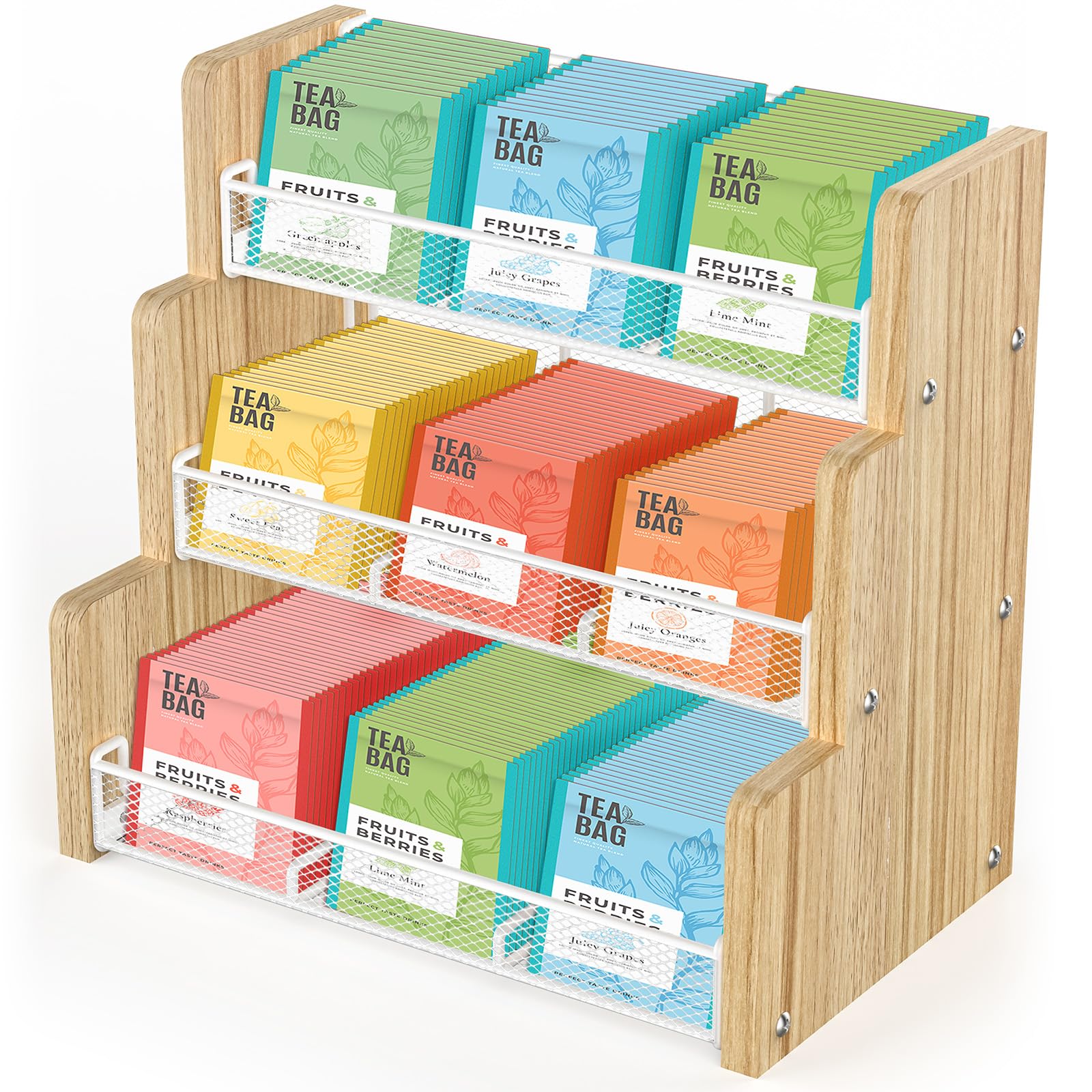 THYGIFTREE Organisateur de sac à thé, stockage de boîte à thé à 3 niveaux, porte-sac à thé en bois massif pour cuisine, bureau, comptoir, paquets de sucre, porte-crèmes (Blanc)