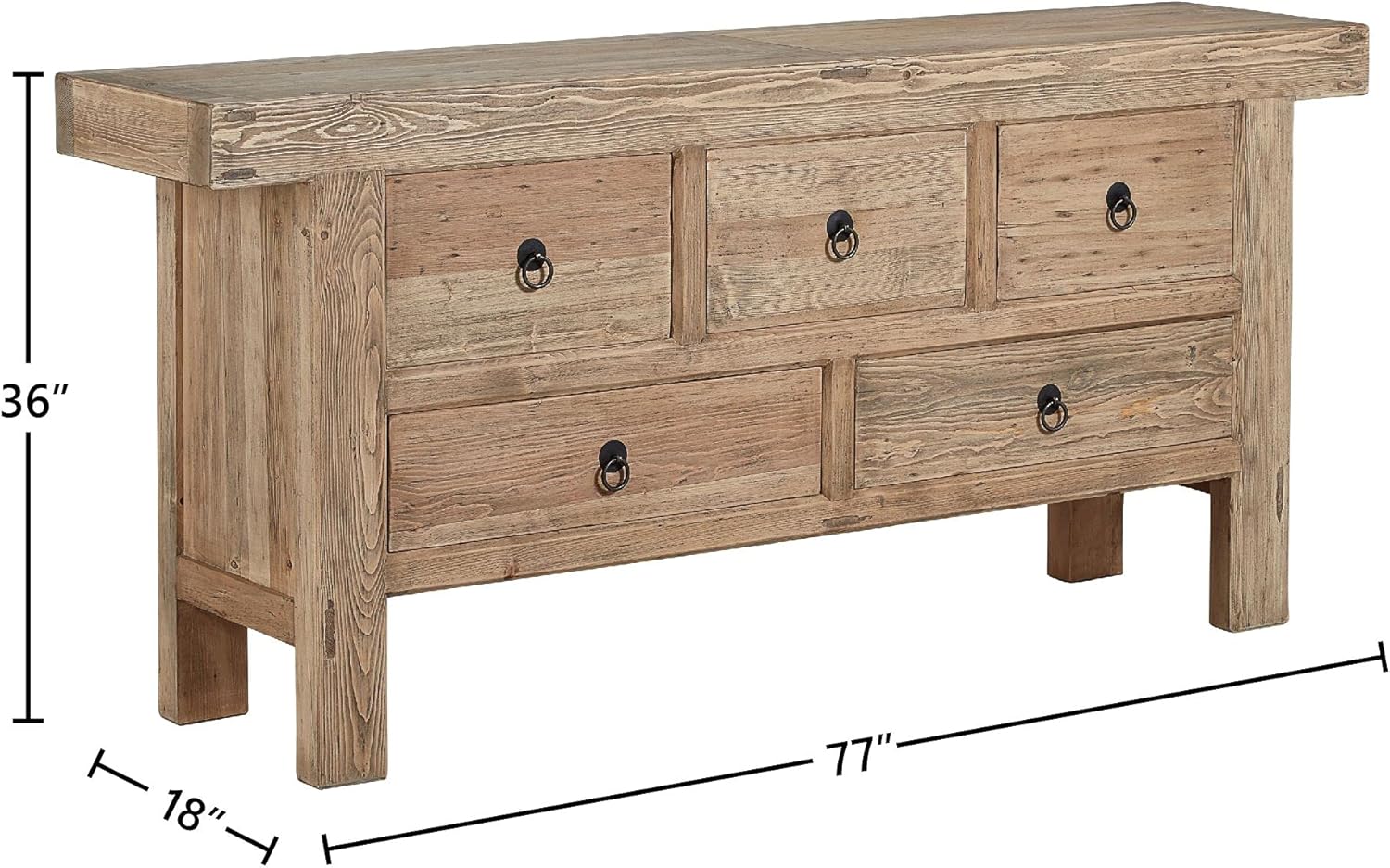 Furniture Classics Old Pine 77-inch Five Drawer Buffet Server, Clear Coat Reclaimed Pine