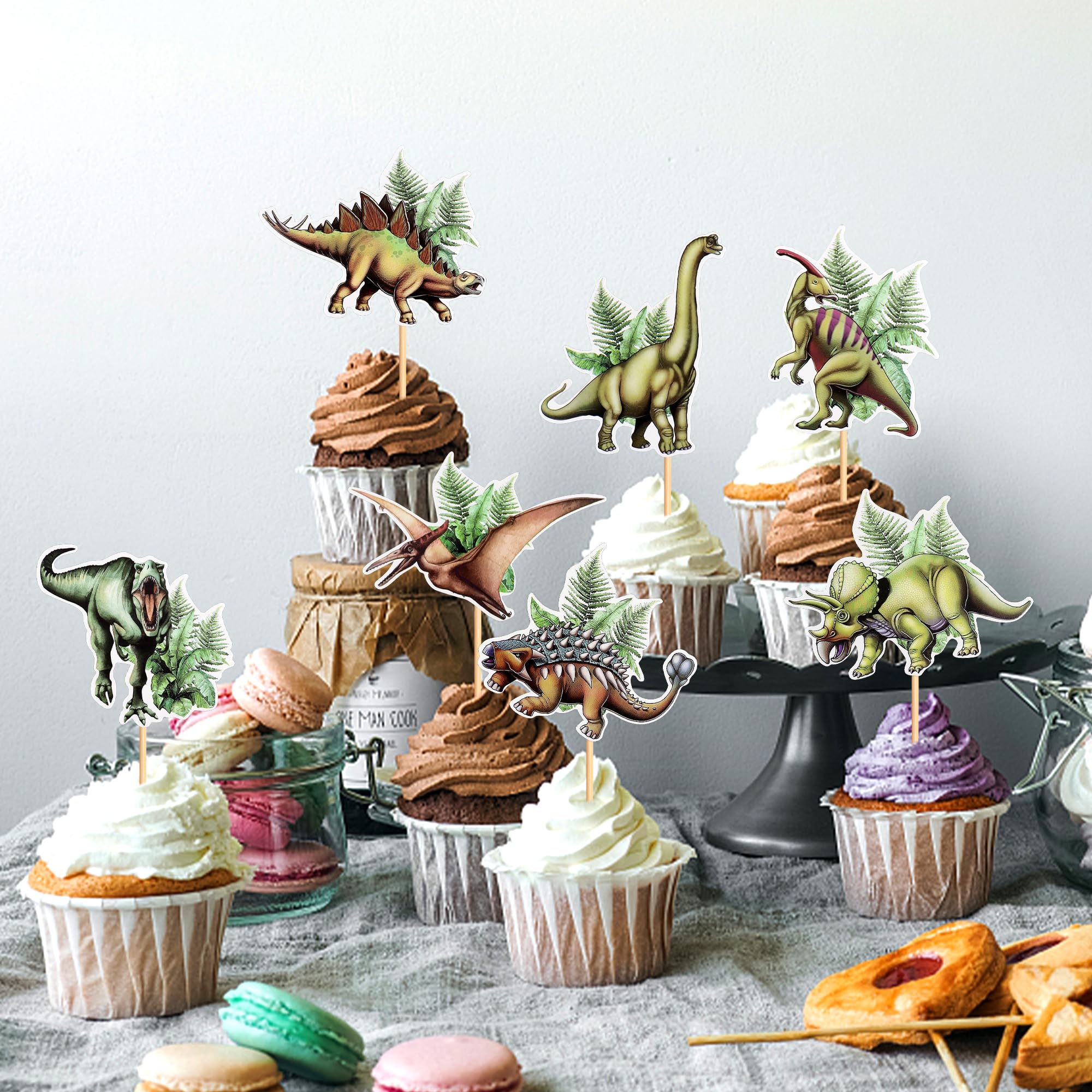 Set Di 14 Decorazioni Per Torta A Tema Dinosauro – Topper In Carta Per Cupcake Con Stuzzicadenti, Perfetti Per Feste Di Compleanno Bambini - 2