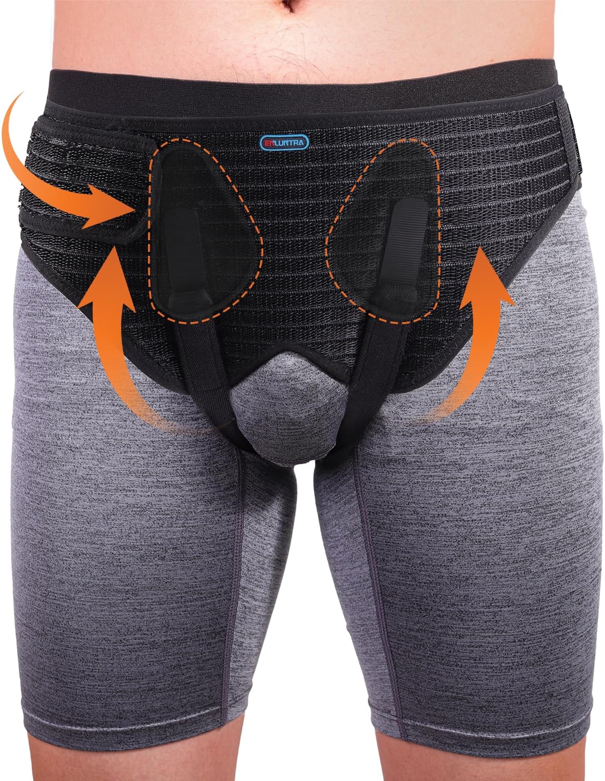 ENLUNTRA Hernia Belts for Men， Adjustable Inguinal Hernia Support Belt for Men & Women with 4 Compression Pads，Hernia Support Truss for Single/Double Inguinal （black-M）