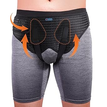 ENLUNTRA Hernia Belts for Men, Adjustable Inguinal Hernia Support Belt for Men & Women with 4 Compression Pads,Hernia Support Truss for Single/Double Inguinal black-L