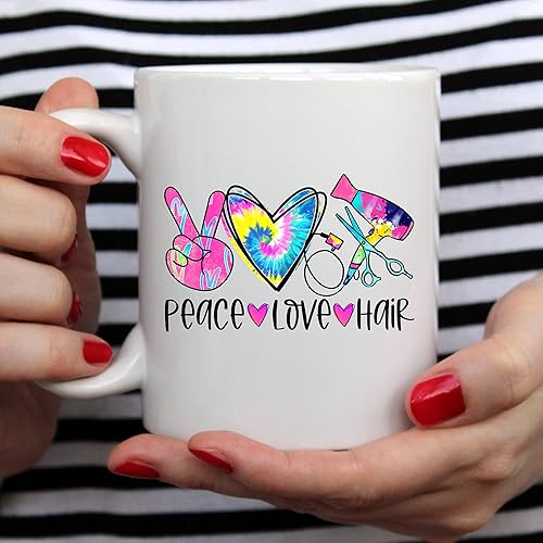 Miniatura 10 de YouNique Designs Peace Love - Taza de café para estilista, 11 onzas, taza para peluquería para mujer (mango negro)