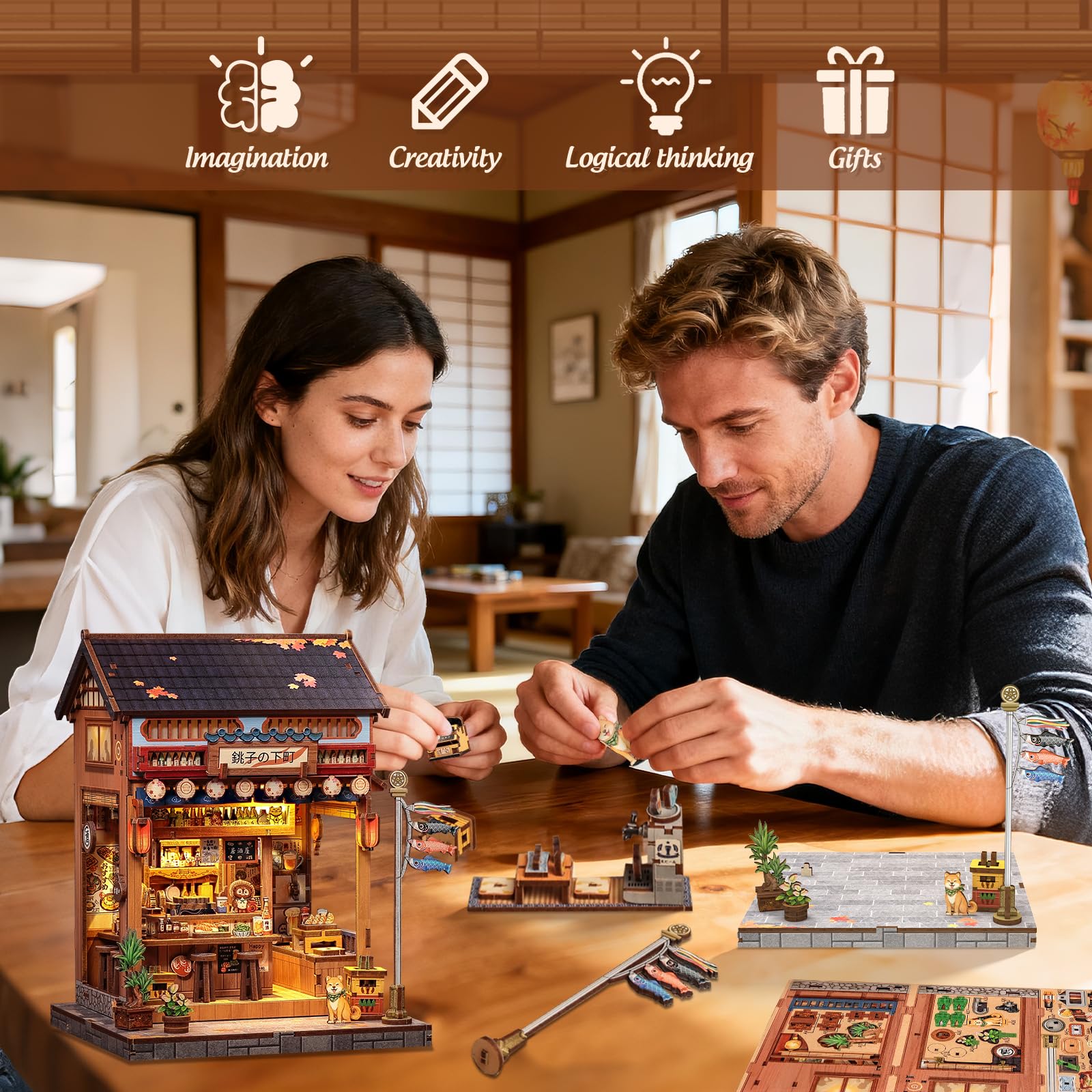 Cutefun Japanese Book Nook Kit - Kit Miniature per Libreria DIY per Adulti, Piccola Casa Puzzle 3D in Miniatura Regalo Artigianale per Donne, Ragazzi e Amanti della Lettura (Izaka-ya Kurosawa)