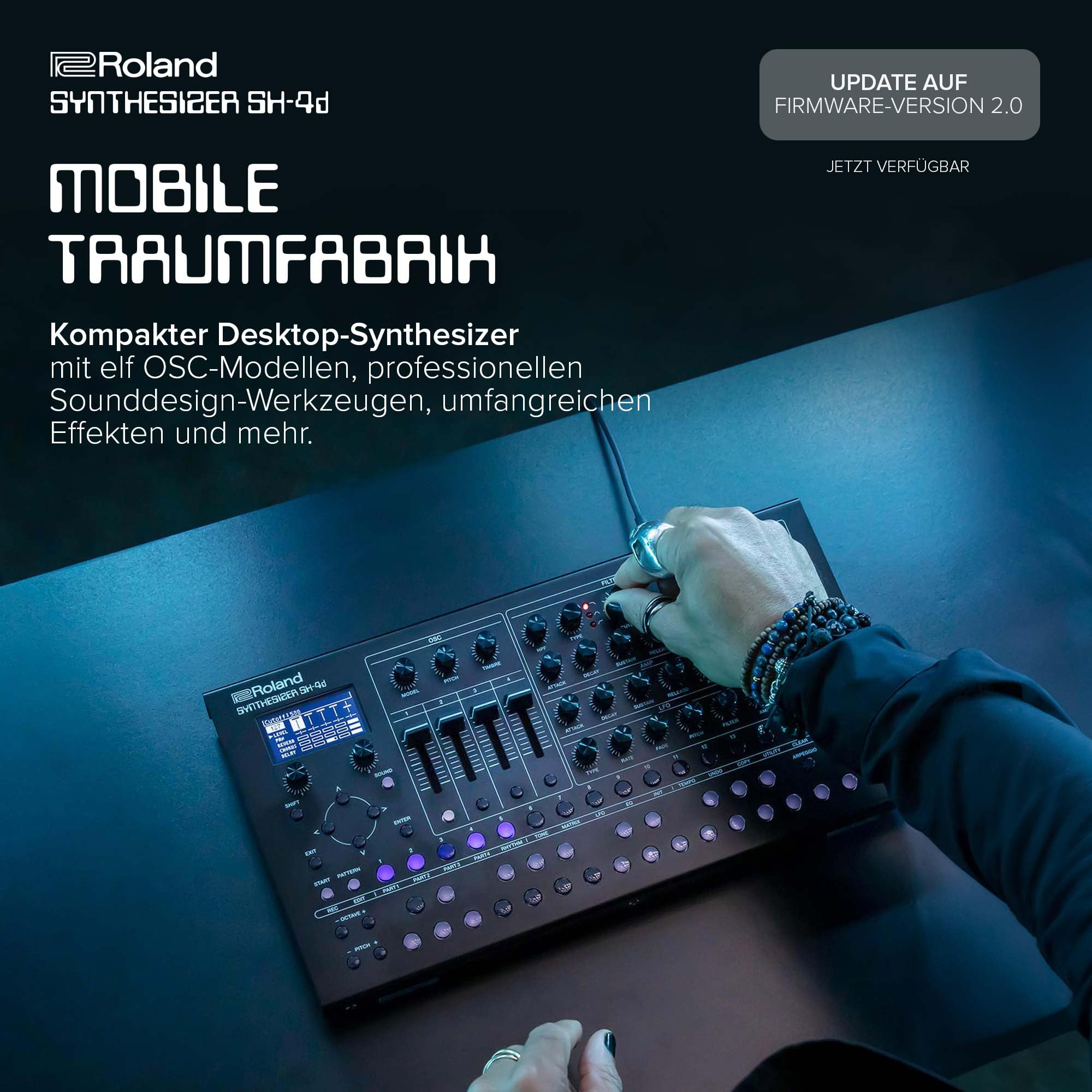 Roland SH-4d kompakter Desktop-Synthesizer | 11 OSC-Modelle | professionelle Sounddesign-Werkzeuge | geeignet für Studio & Live | Hands-On-Workflow | zahlreiche Effekte