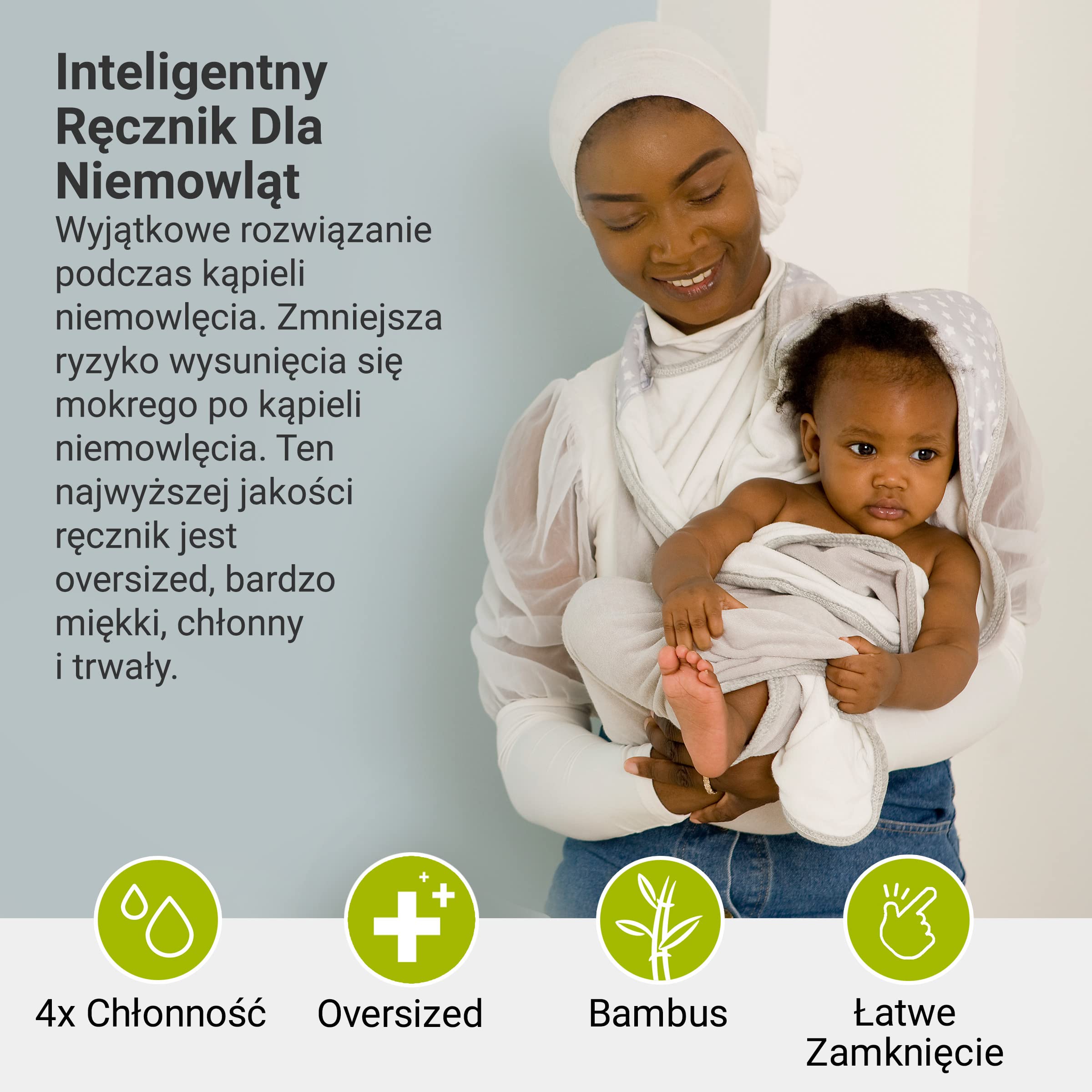 BabyToLove bardzo duzy hipoalergiczny recznik SmartBaby dla niemowlat | Rodzice sie nie zmocza | Ultra Miekki Antybakteryjny Bambus | White Stars
