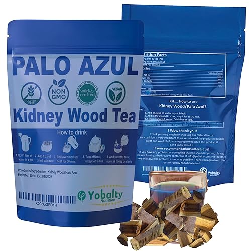 Palo Azul Premium, té de madera de riñón de 8 onzas (12 libra) artesanal salvaje, 100% natural, bolsa resellable, sin OMG, sin gluten, té de