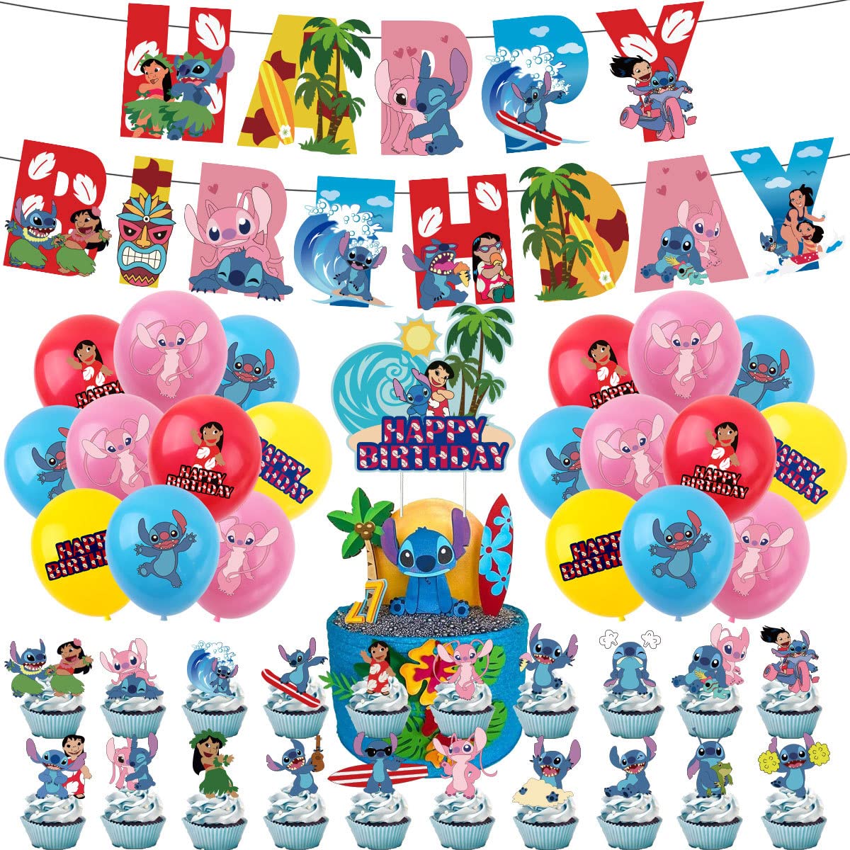Buy Birthday Party Balloons Supplies Set, Stitch Birthday Decorations Theme Happy Birthday