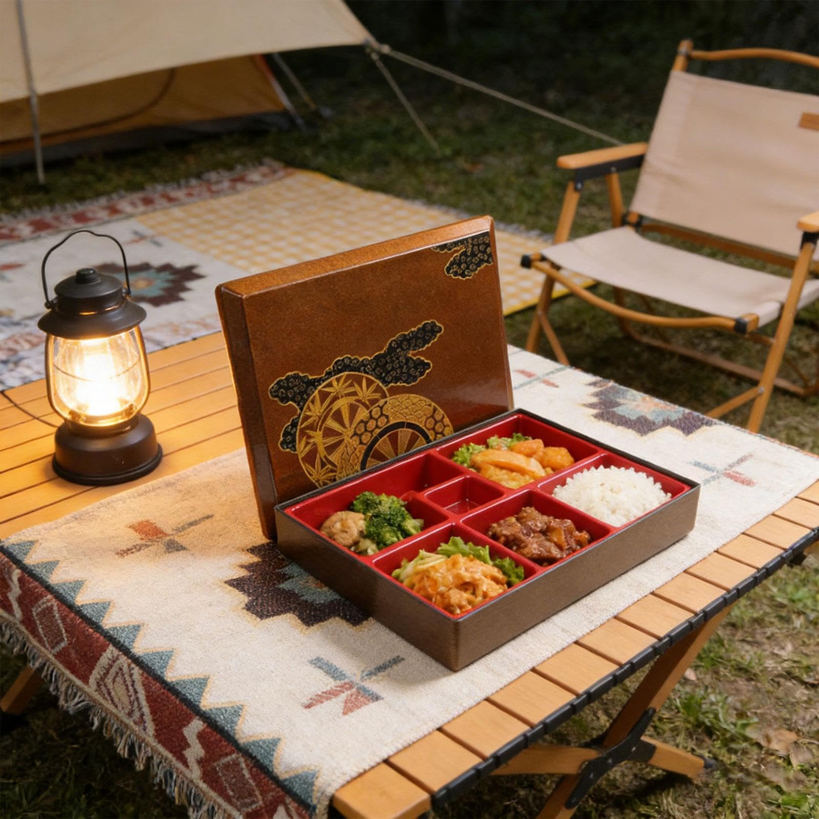 Boîte Bento Japonaise Plateau Déjeuner Multi Compartiments Couvercle Plateau Rangement Alimentaire Adapté à Travail Pique-nique, 6 Grille