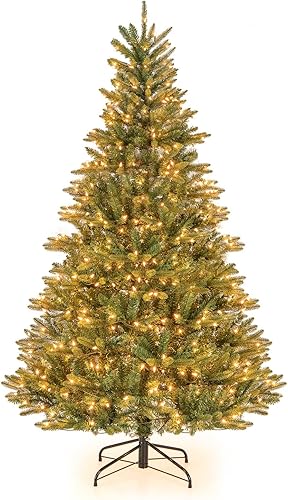Miniatura 1 de Goplus Árbol de Navidad artificial preiluminado de 6 pies, árbol de Navidad con bisagras con 500 luces incandescentes blancas cálidas, 912 puntas de