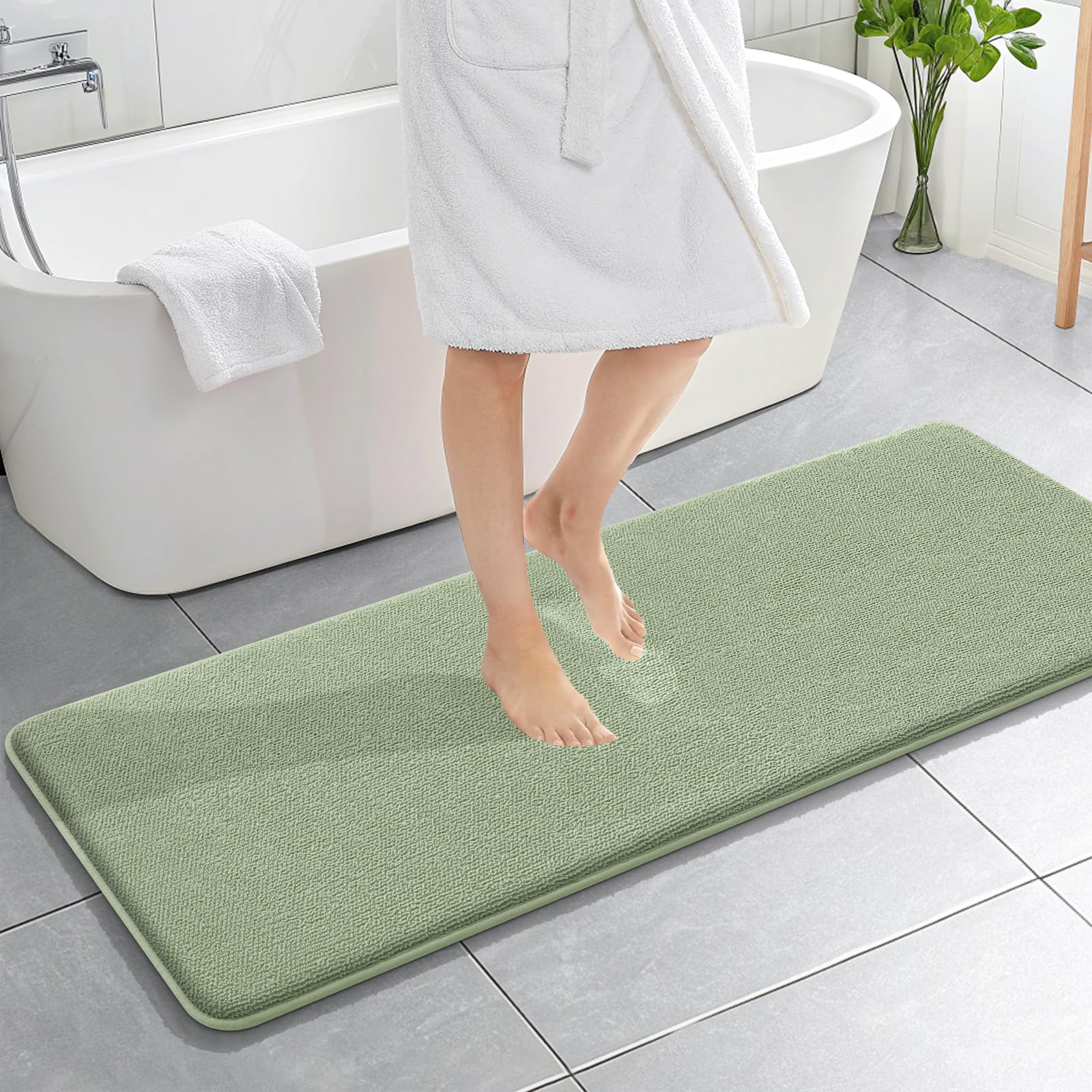 OLANLY Memory Foam Bathroom Runner Rugs 59x20, Long Bath Mats, Sage Green