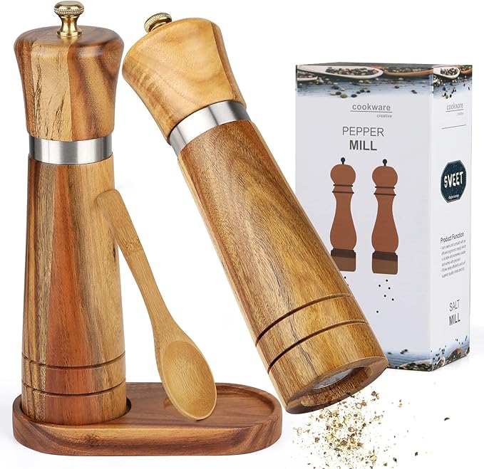 KARL HAUSMANN Salz & Pfeffermühlen Set Aus Akazienholz – Manuell Mit Keramikmahlwerk