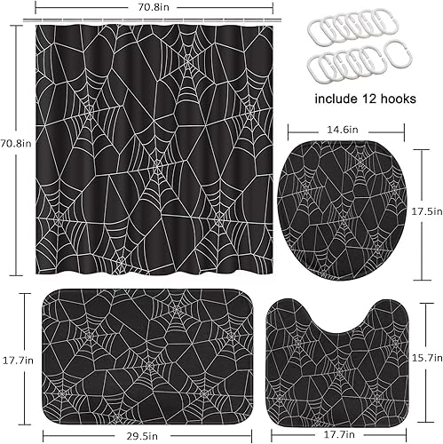 Miniatura 2 de Tayney Juego de cortinas de ducha de Halloween con tapa de inodoro y alfombras antideslizantes, 4 cortinas de ducha para baño, decoración simple de