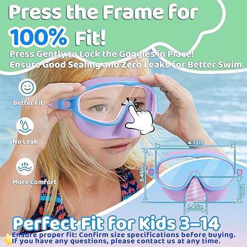 Miniatura 3 de Vvinca Gafas de natación con cubierta para la nariz, paquete de 2 máscaras de buceo de visión amplia, antivaho, UV, sin fugas, gafas de natación