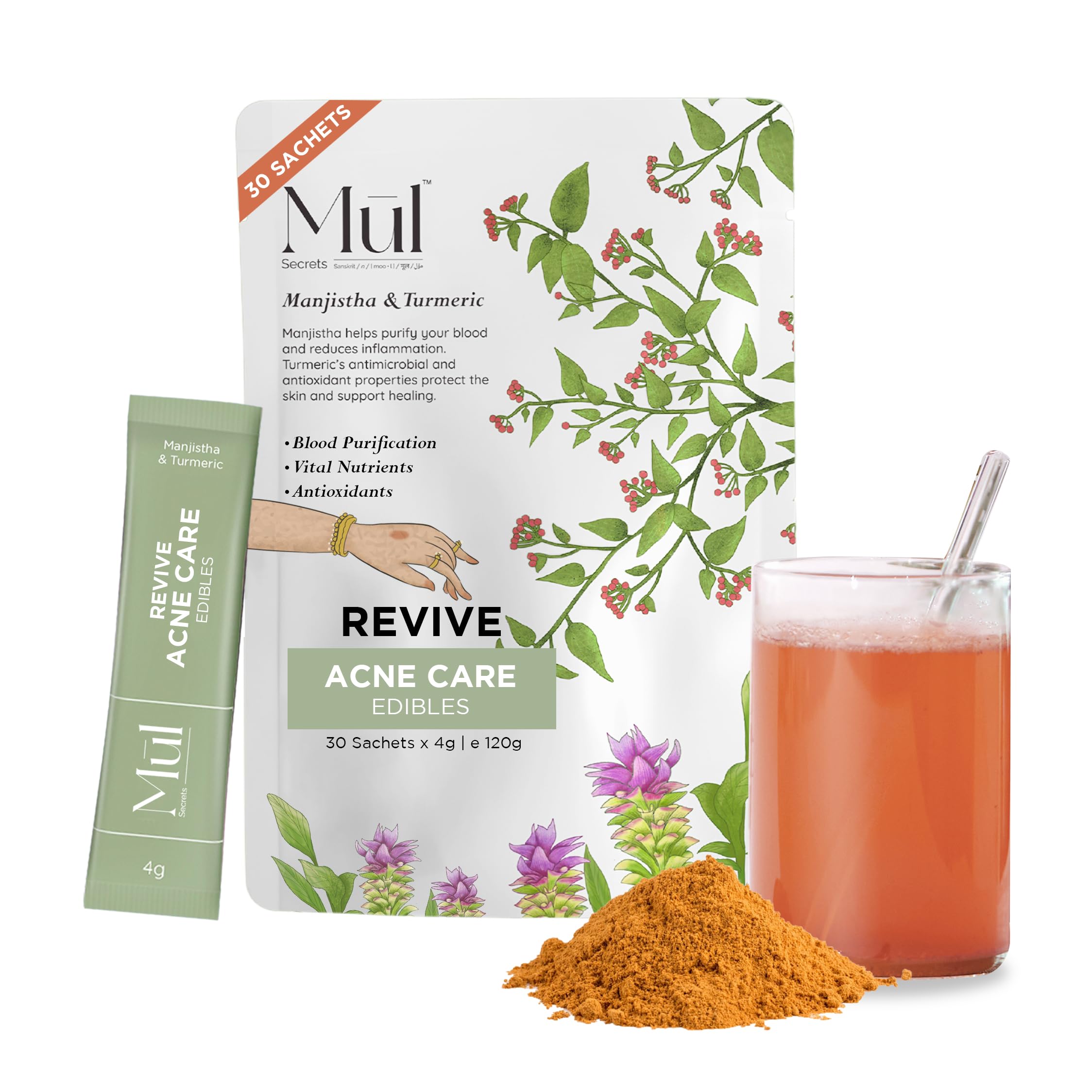 Mul SecretsWellness 120 gm Revive Acne Care Nutrition Drink | All Skin type, Blood Detox, Circulation | Antioxidants, Vitamin A&C, Immunity | Acne Reduction, Acne Scar | Sebum Control | Pigmentation,