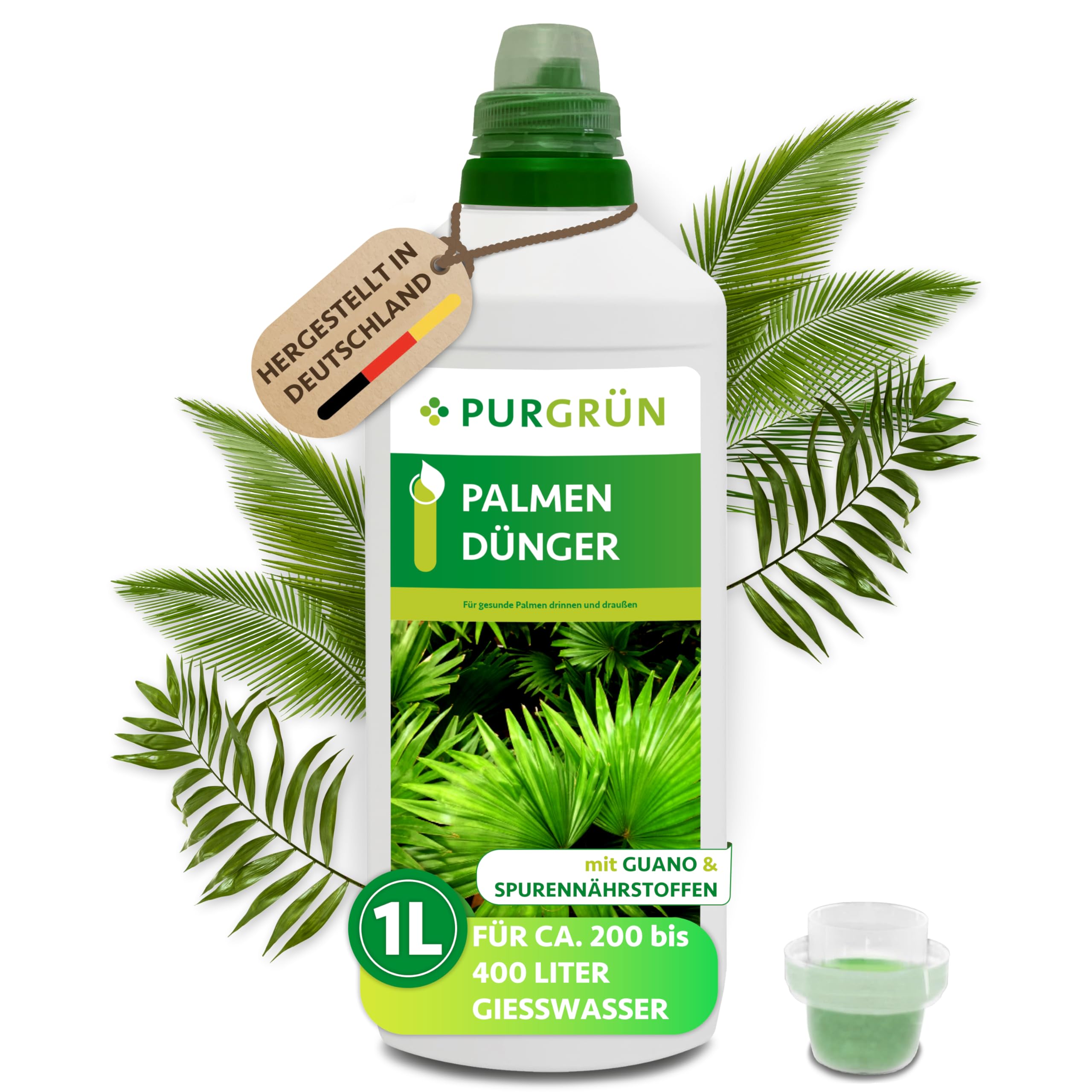 Purgrn Palmendnger 1 Liter  Schnelles Wachstum dank extra Stickstoff   Guano fr krftige Palmwedel  Vollspektrum-Nhrstoffe  Konzentrat fr ca.  400 Liter Giewasser  Premium-Flssigdnger : Amazon.de: Garten