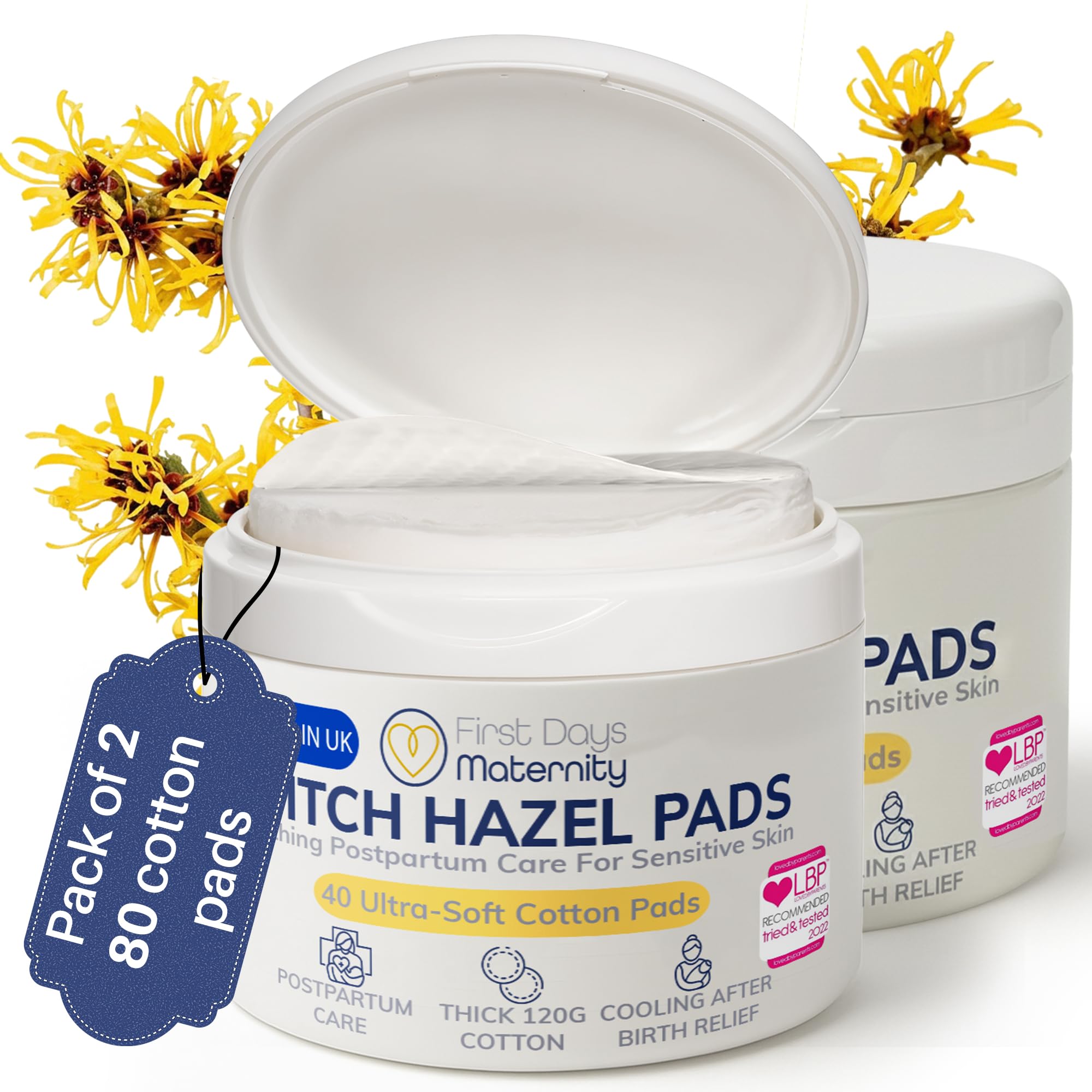 First Days Maternity - Witch Hazel Pads - Round Postpartum Cotton Wipes - 8cm Diameter with 120gsm Thickness - Great After Birth Essentials for Mum