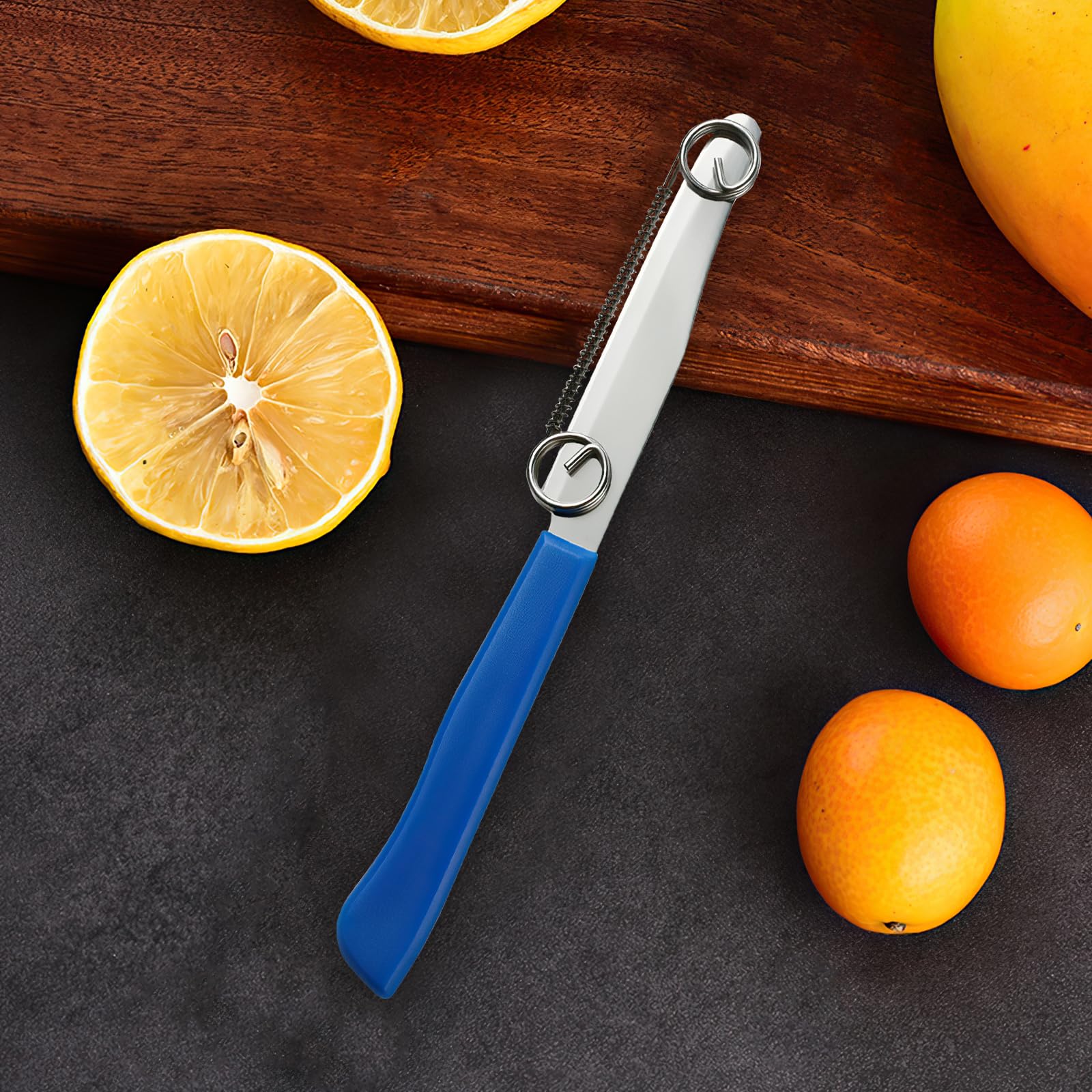 4-teiliges Clever Messer Set – Kartoffelschäler 3-in-1, Verstellbare Feder, Inkl. Strohbürste – Edelstahl, Blau