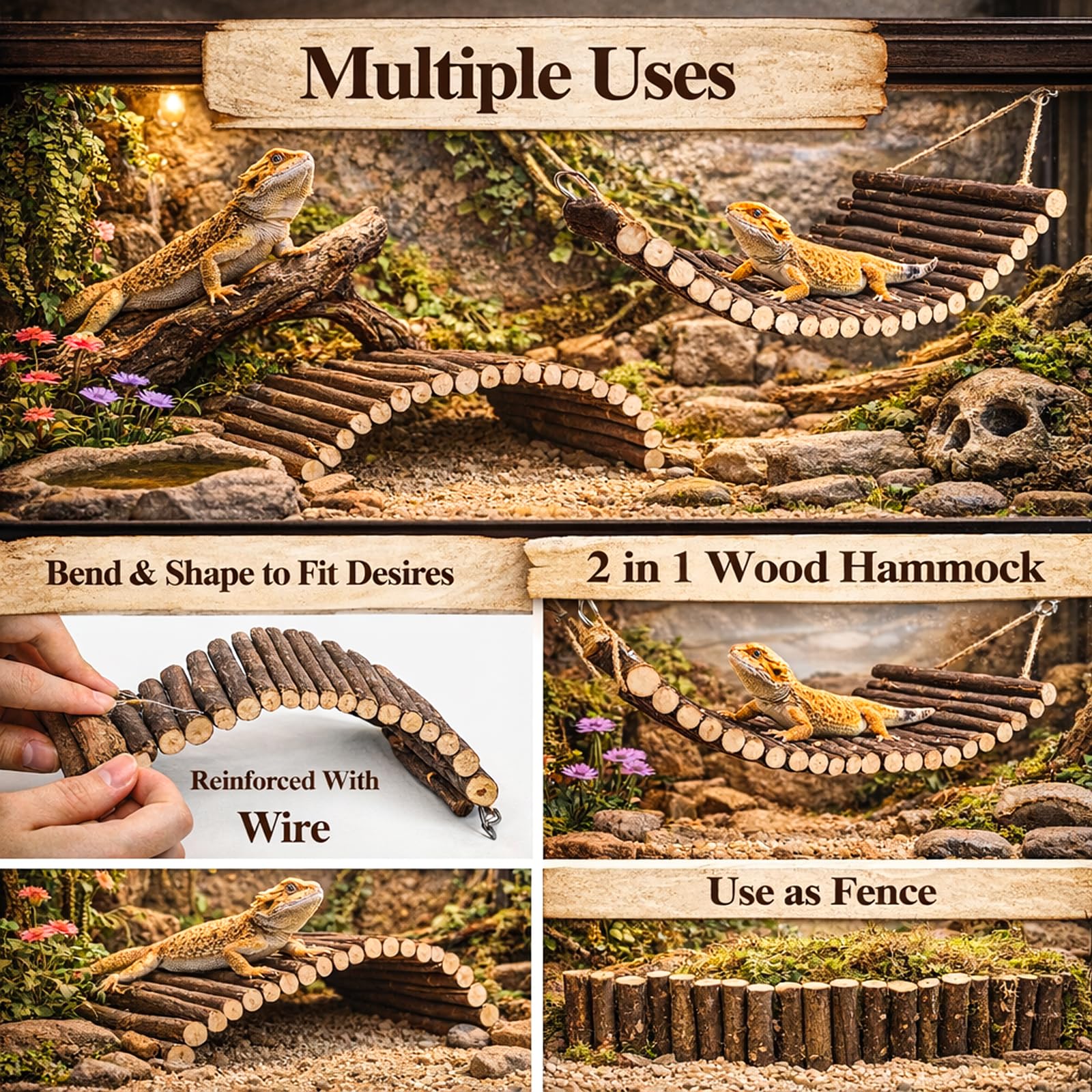 RUNANIA Bearded Dragon Tank Accessories, 10 PCS Reptile Hammock Plants Bridge Jungle Climber Vines for Snakes Bearded Dragon Chameleon Gecko Lizard