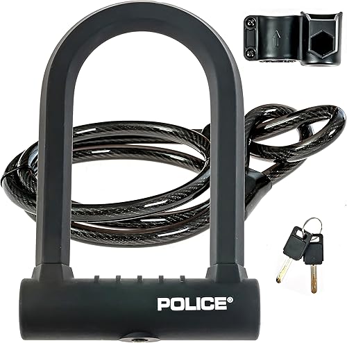 POLICE Cerradura de bicicleta U-Lock con llave, cerradura en U para bicicletas, cerradura para scooters, equipo al aire libre Cerradura de bicicleta
