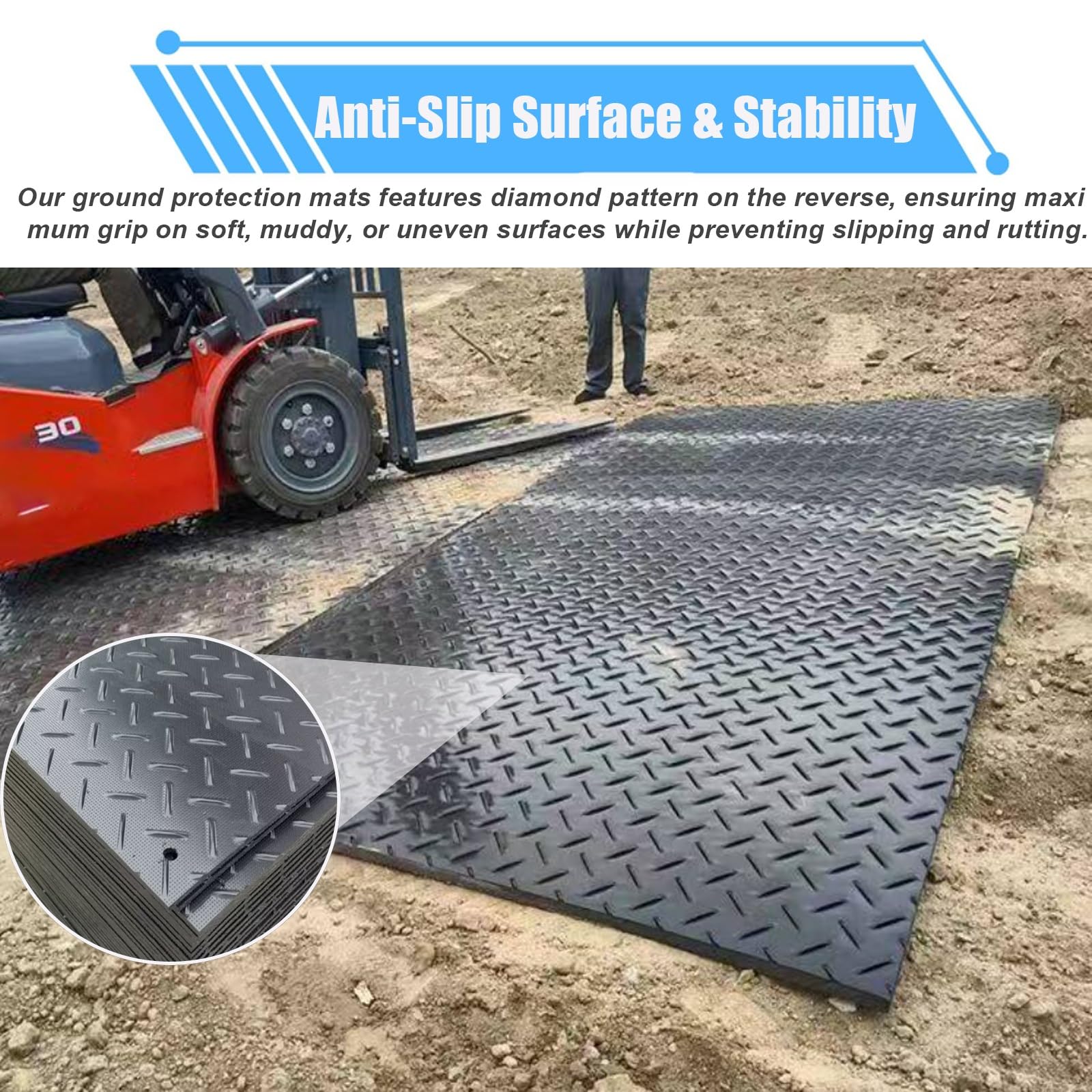 Maty podłogowe HDPE do ciężkiego sprzętu, 4 szt. 60 x 122 cm, grubość 8 mm tymczasowe maty jezdni do budowy na zewnątrz, ochrona przed zgnieceniem błota