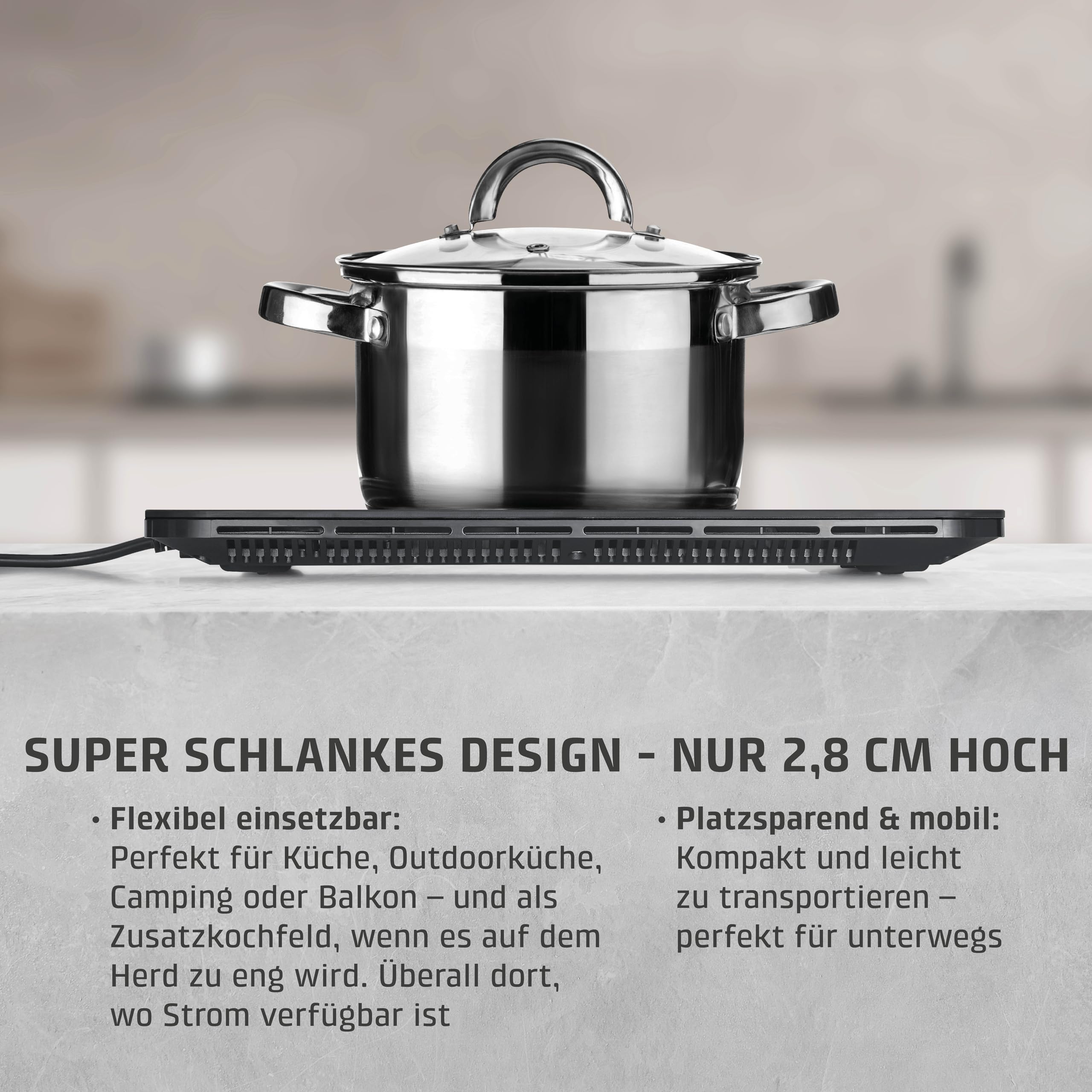 CASO ProSlim 2000 2000W Induktionskochplatte, 10 Temperaturstufen, Sensor-Touch, Timer