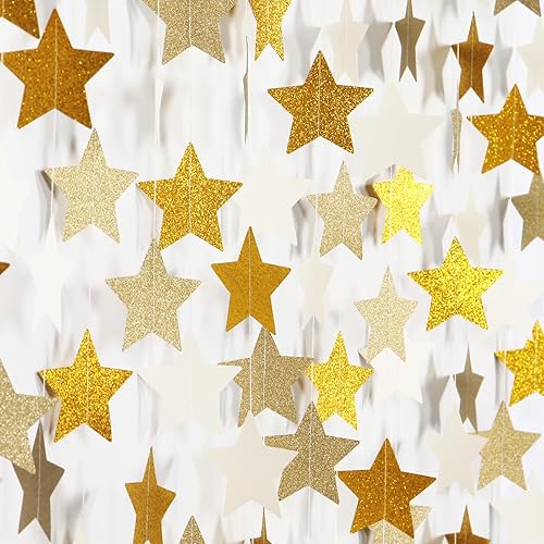 Guirnalda de Navidad para decoración de fiesta de champán de oro blanco - 62 pies de estrellita parpadeante colgante, decoración de boda,