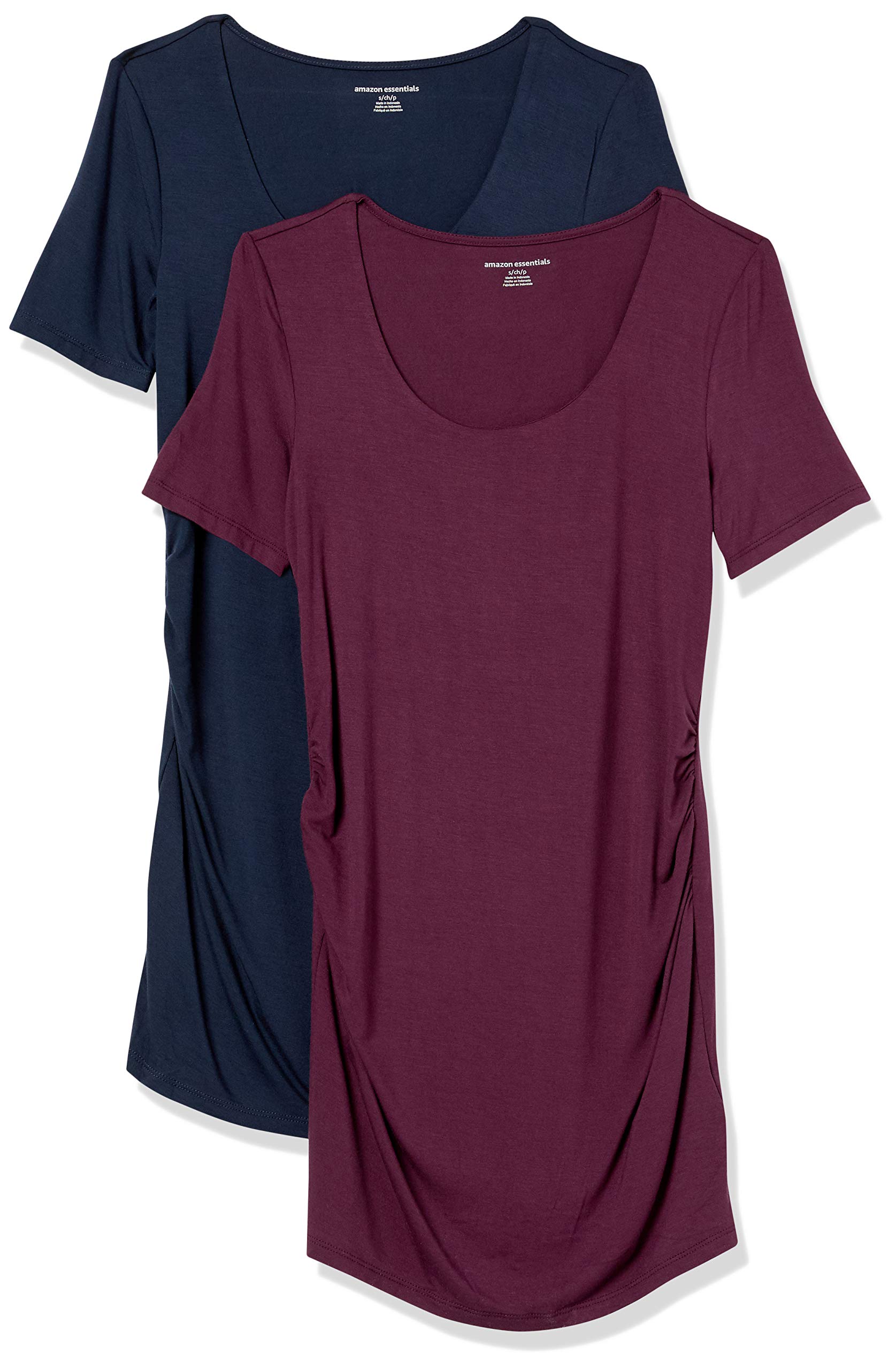 Amazon Essentials T-Shirt de Maternité Encolure Dégagée Plissé Sur Les Côtés à Manches Courtes Femme, Lot de 2