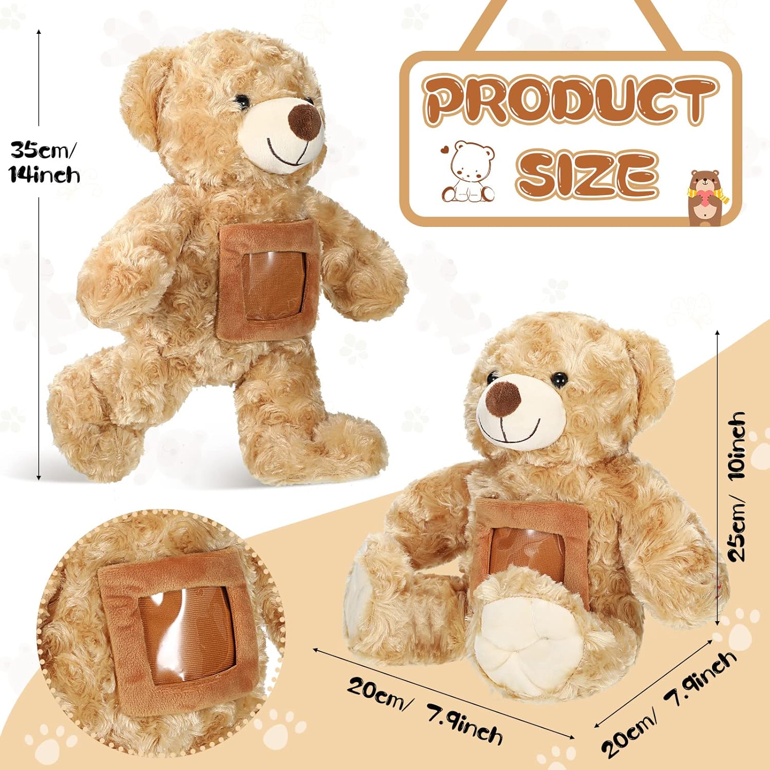 Leyndo Bear with Voice Recording Remembrance Stuffed Animal with Picture Recordable Messages Memorial for Valentine Day Bulk Shower Birthday Gift, Recording Gifts(14 Inch,Brown)