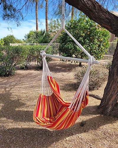 Miniatura 2 de Silla hamaca colgante grande para interiores con barra de extensión de acero antideslizante y bolsillo, máximo 500 libras, 2 cojines, perfecta para