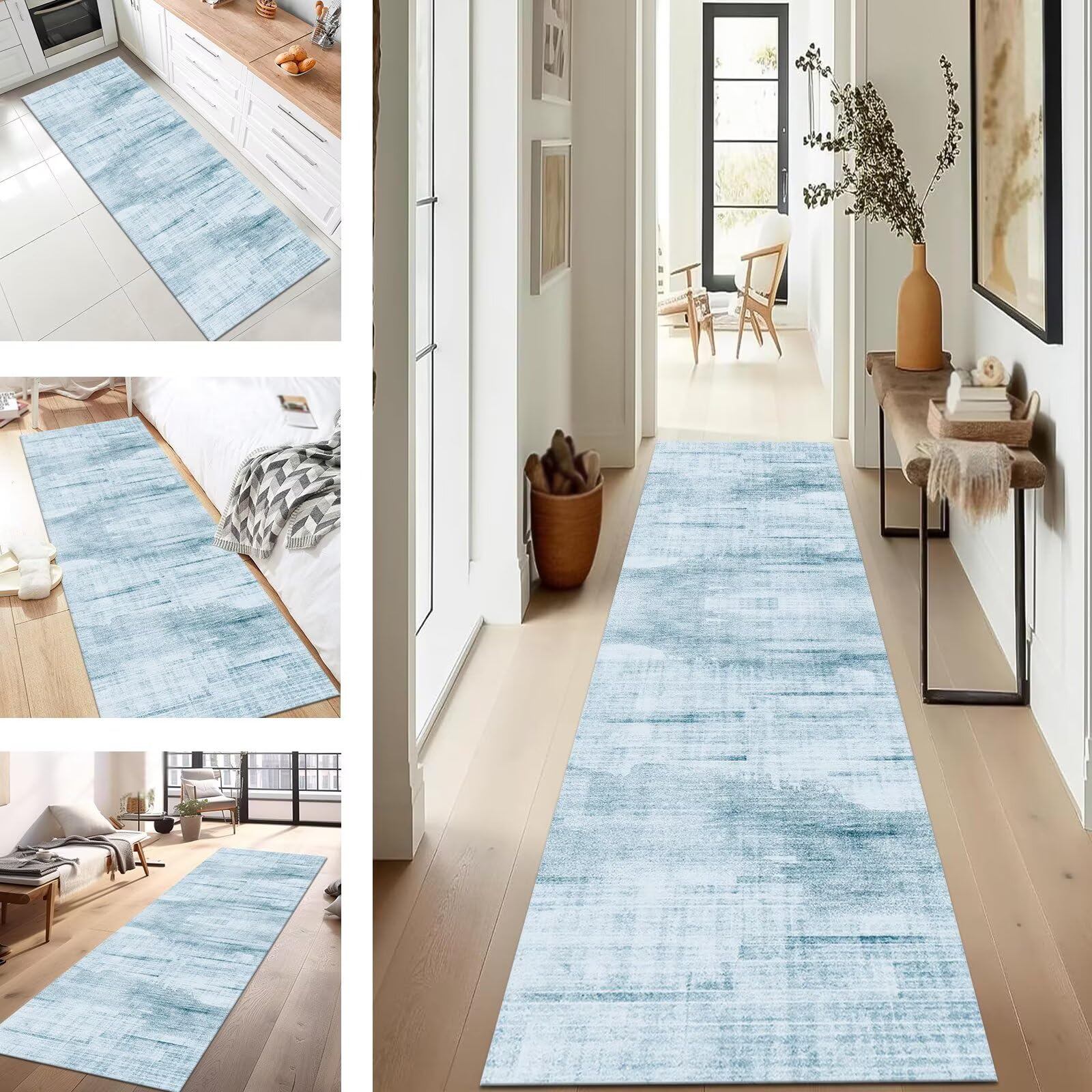Tapete antideslizante para cocina, color azul, 40 x 60 cm, tapete para fregadero delantero, tapete para interiores, para dormitorio, sala de estar, oficina, pasillo y entrada