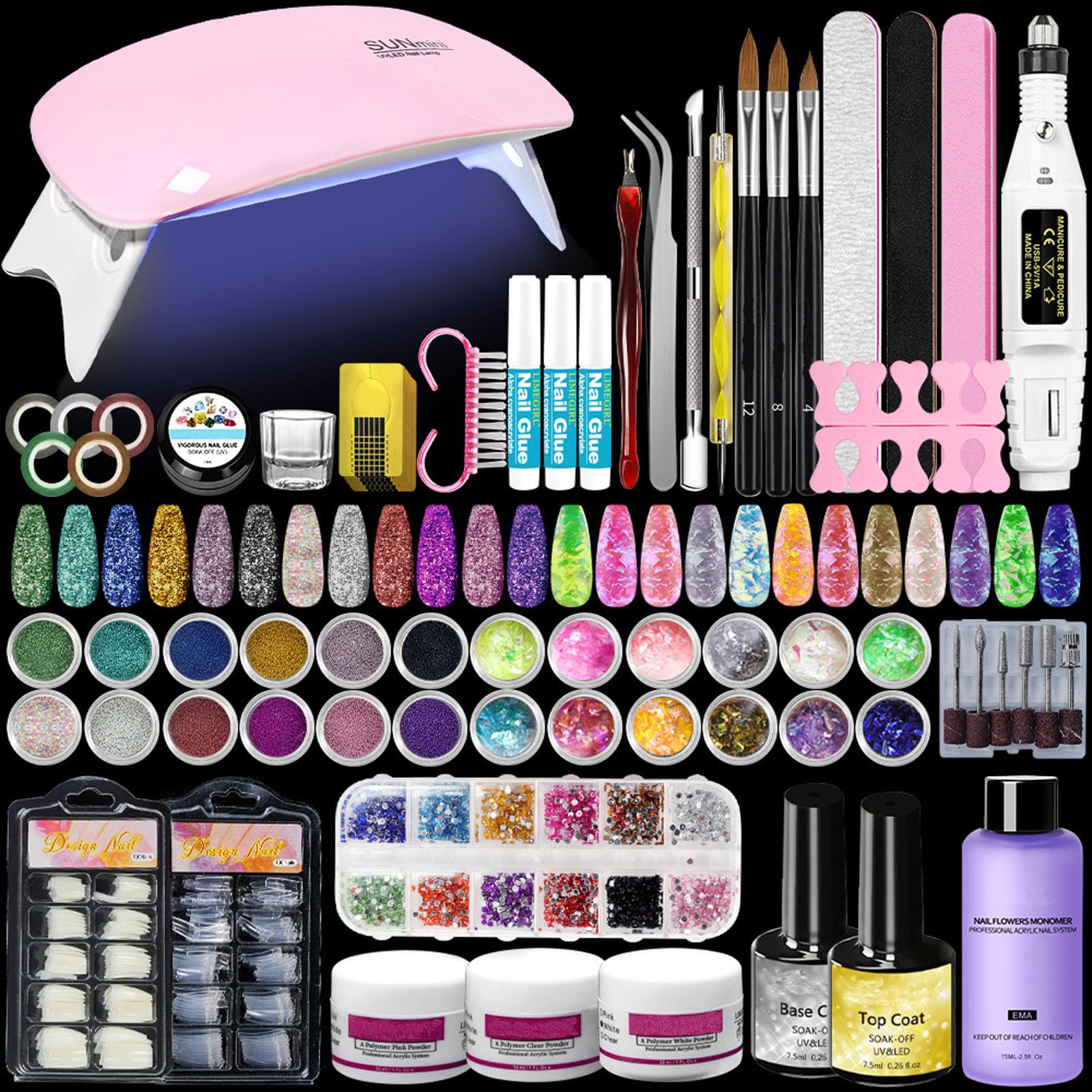 Kit completo per nail art con attrezzi la lucidatura - Soluzione tutto-in- il processo di che include base colla smalto unghie coat sealante Applicazione facile durabilità aumentata Adatto principiant