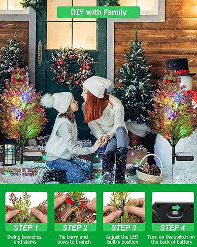 Miniatura 7 de Luces solares para árbol de Navidad para decoración de jardín al aire libre, luces LED solares de camino de 2.4 pies, luces solares parpadeantes