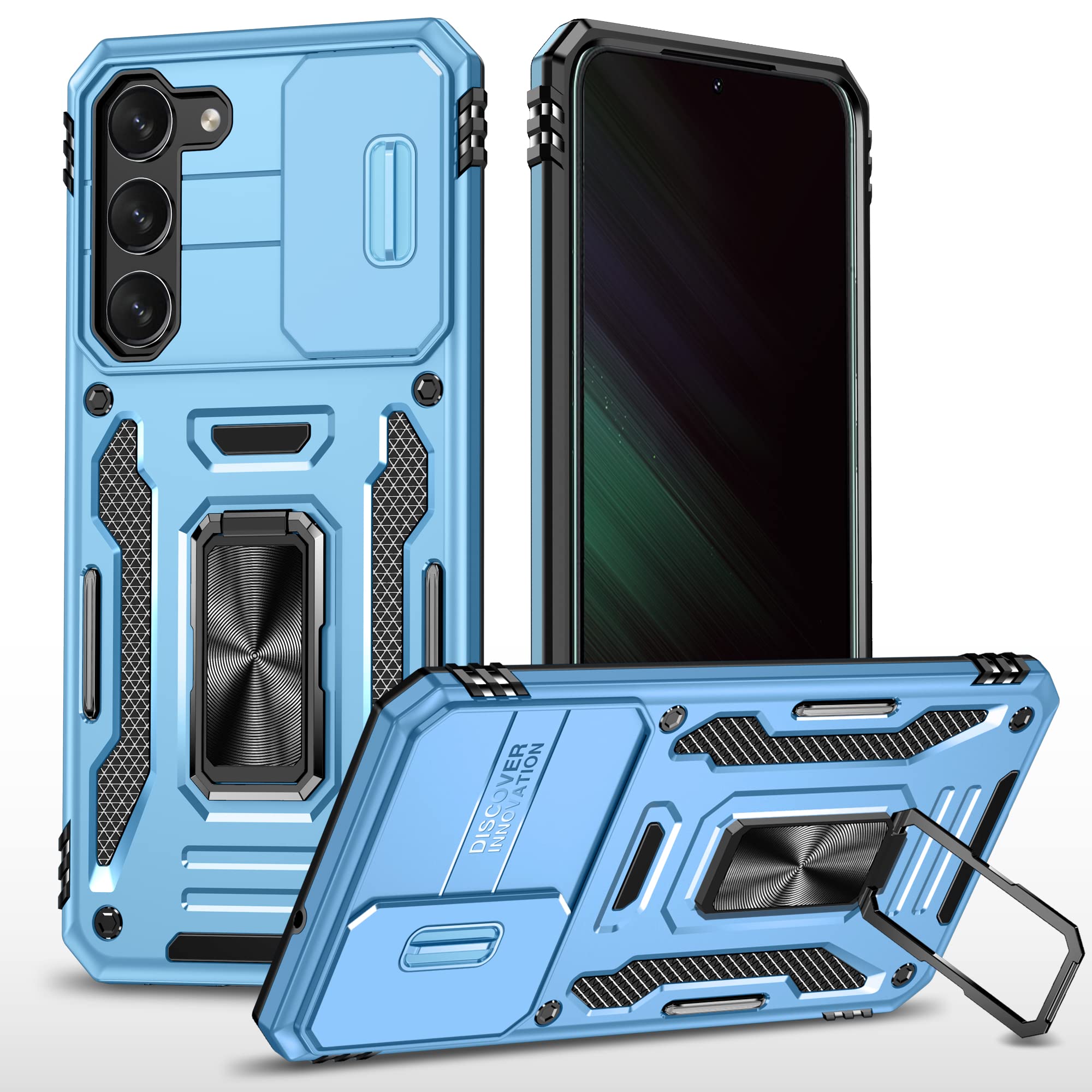 Sandstone Back Cover for Samsung Galaxy S24 Case with Stand & Slide Camera Cover Military Grade Drop Protection Case for