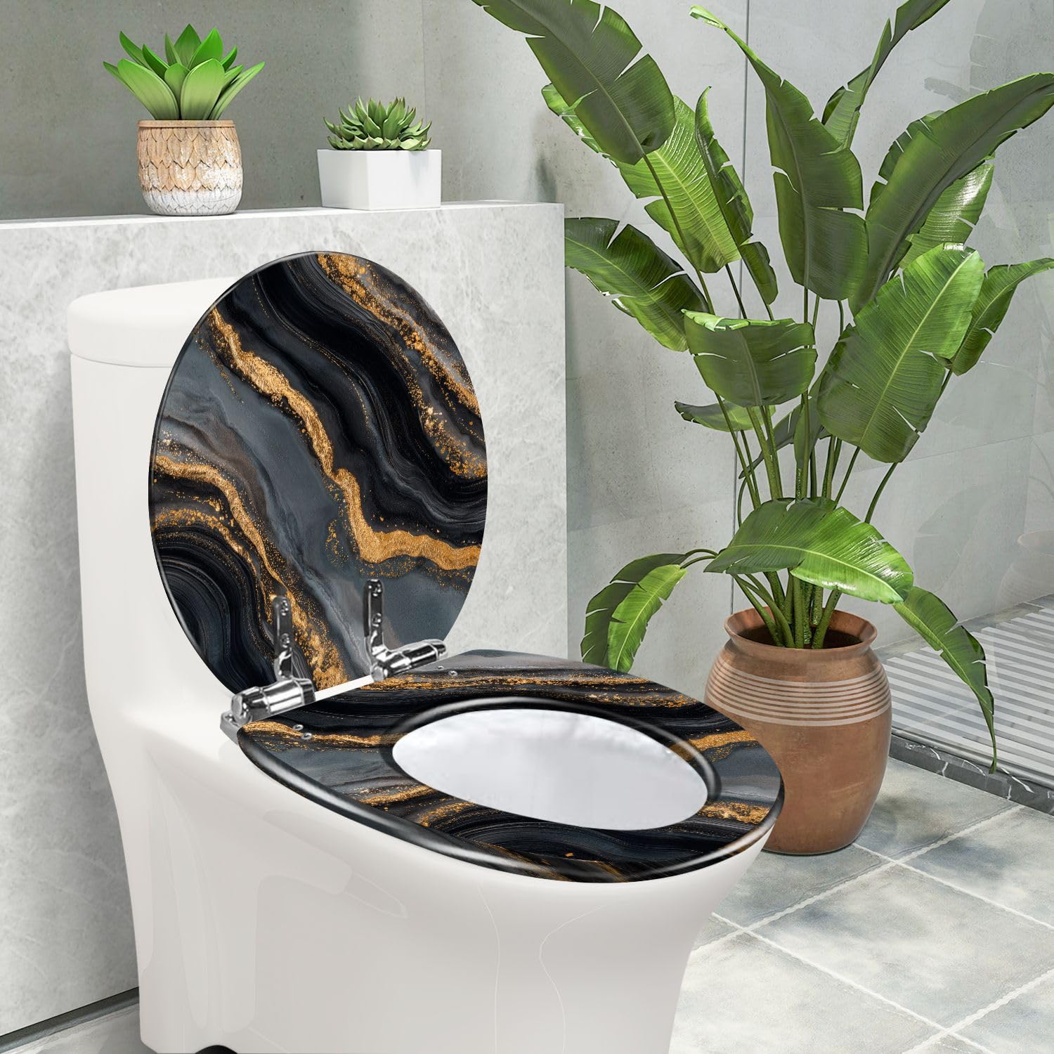 Asiento de inodoro redondo con cierre suave para baño