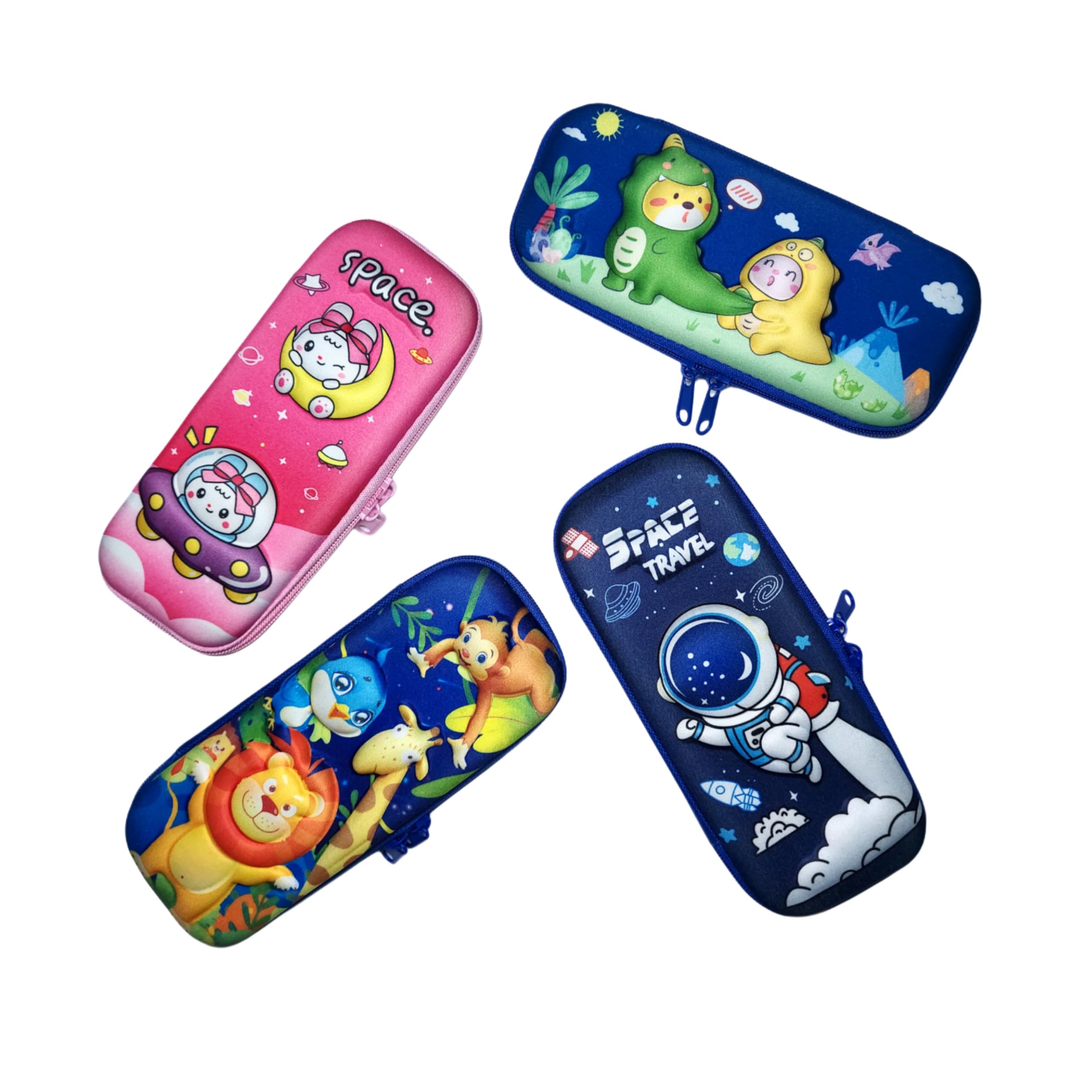 3D Pencil Pouch for Birthday Party Return Gifts Bulk (Pack of 4), Pencil Box for Kids Age 3 to 12 Years, Hard Shell Cartoon Print, Multipurpose Stationery Organiser for Boys and Girls-image-49
