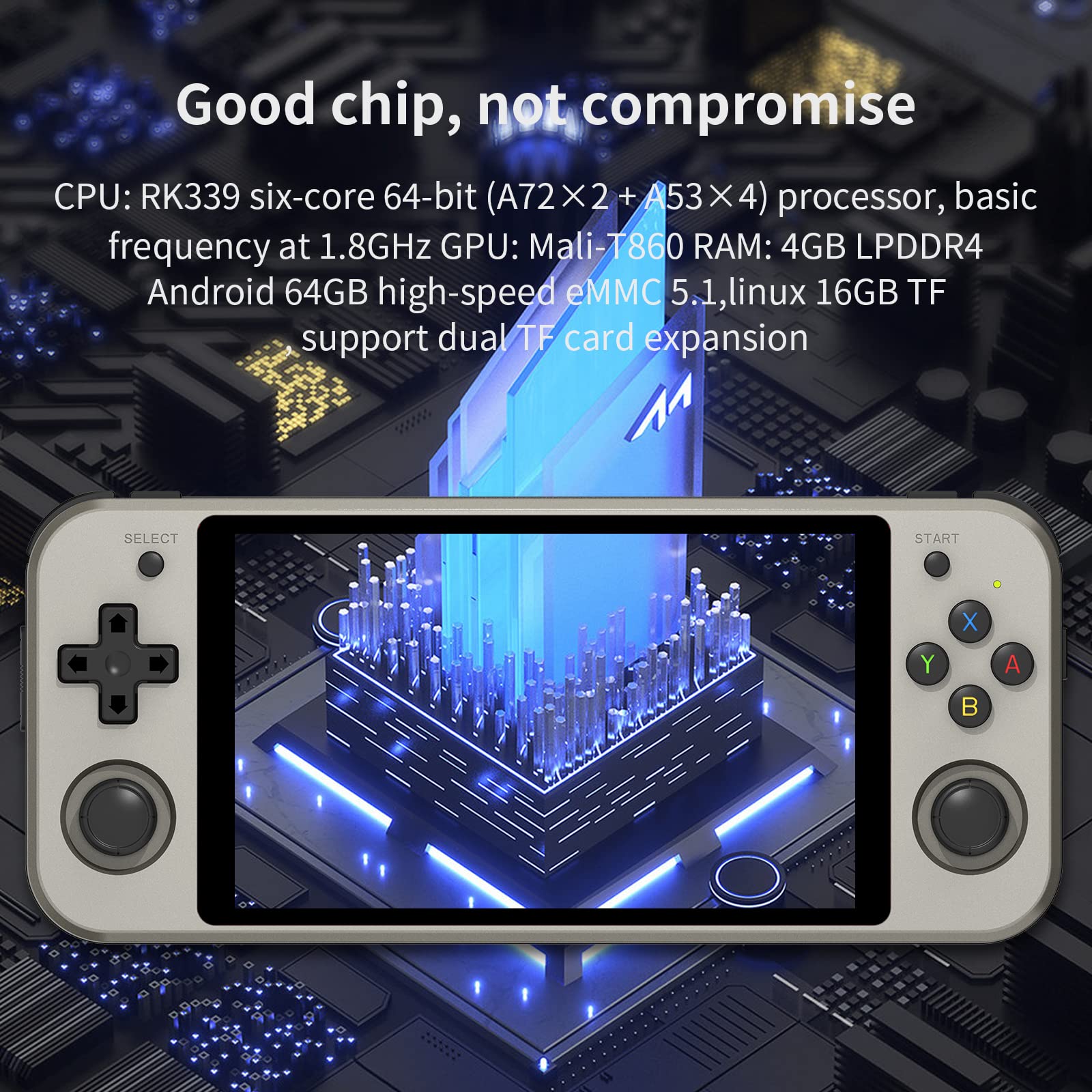 Tragbare Spielkonsole RG522, unterstützt Open-Source-System, Android 7.1, RK3399 Chip, TF-Karte 64G, 2500, Klassische Spiele, IPS-Display von 5,36 Zoll, Akku, 2 Stück, 3200 mAh
