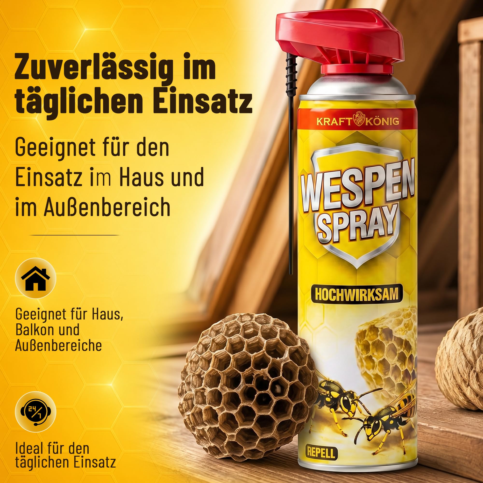 Wespenspray 500ml mit Sprührohr – Gegen Wespen & Wespennester – Sofort- & Langzeitwirkung – Präzises Sprühen aus sicherer Entfernung – Wespen Abwehr für Haus, Terrasse & Garten