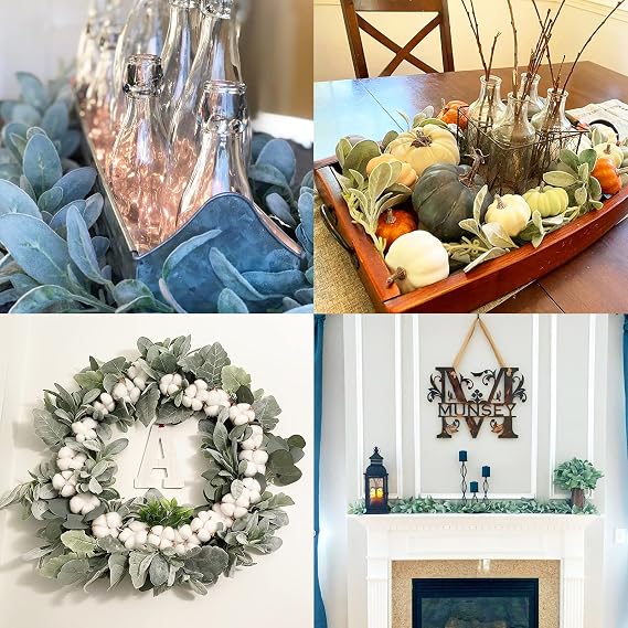 Tinsow 6.2ft Artificial Lambs Ear Greenery Vine Flocked Lambs Ear Garland Soft Faux Vine Greenery and Leaves for Farmhouse Mantle Decor