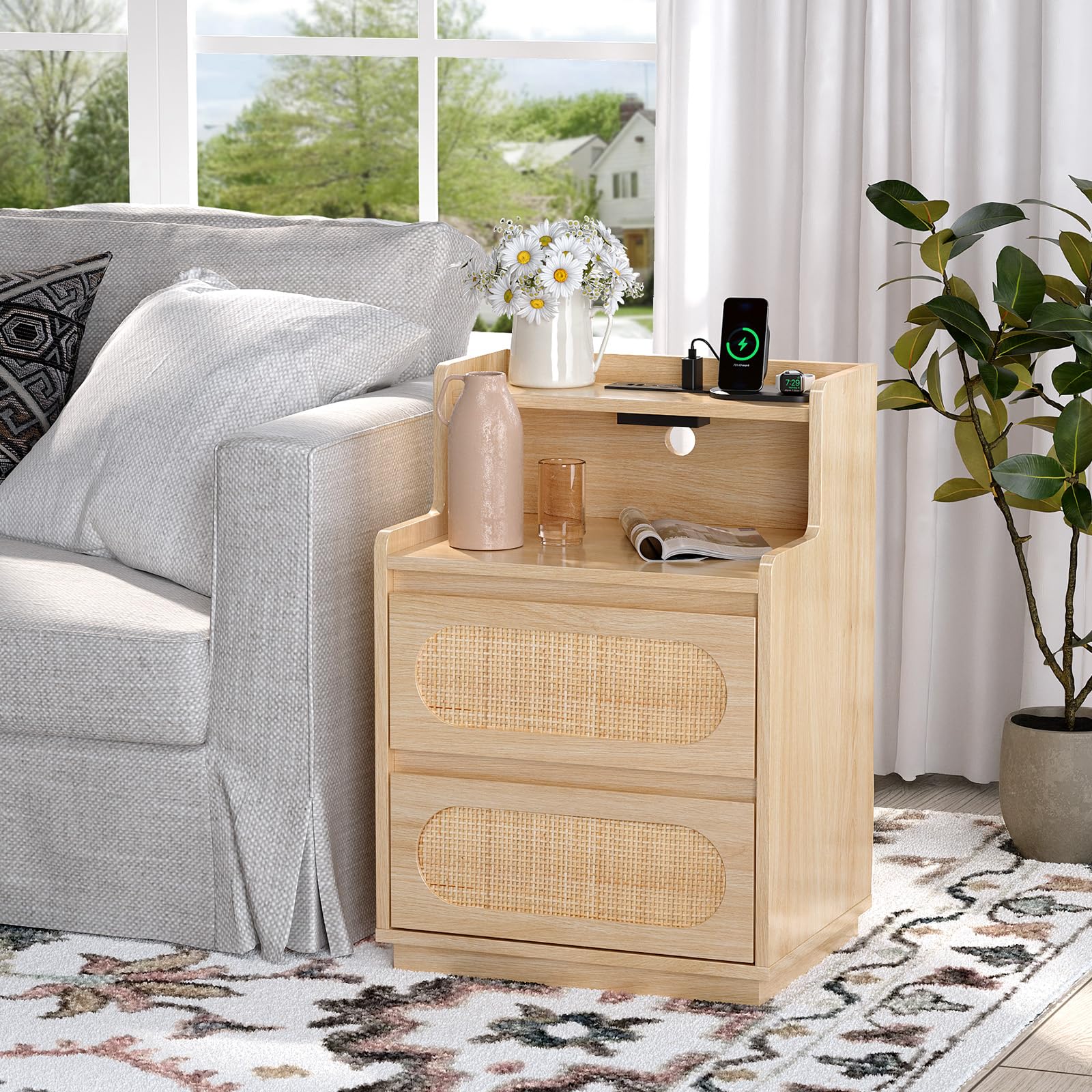 Amazon.com: VINGLI Night Stand Set of 2, Rattan Nightstands with
