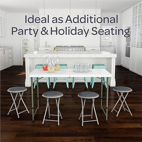 Miniatura 4 de Taburete plegable de marca registrada  Taburete redondo acolchado plegable de 18 pulgadas con capacidad de 300 libras para dormitorio, sala de