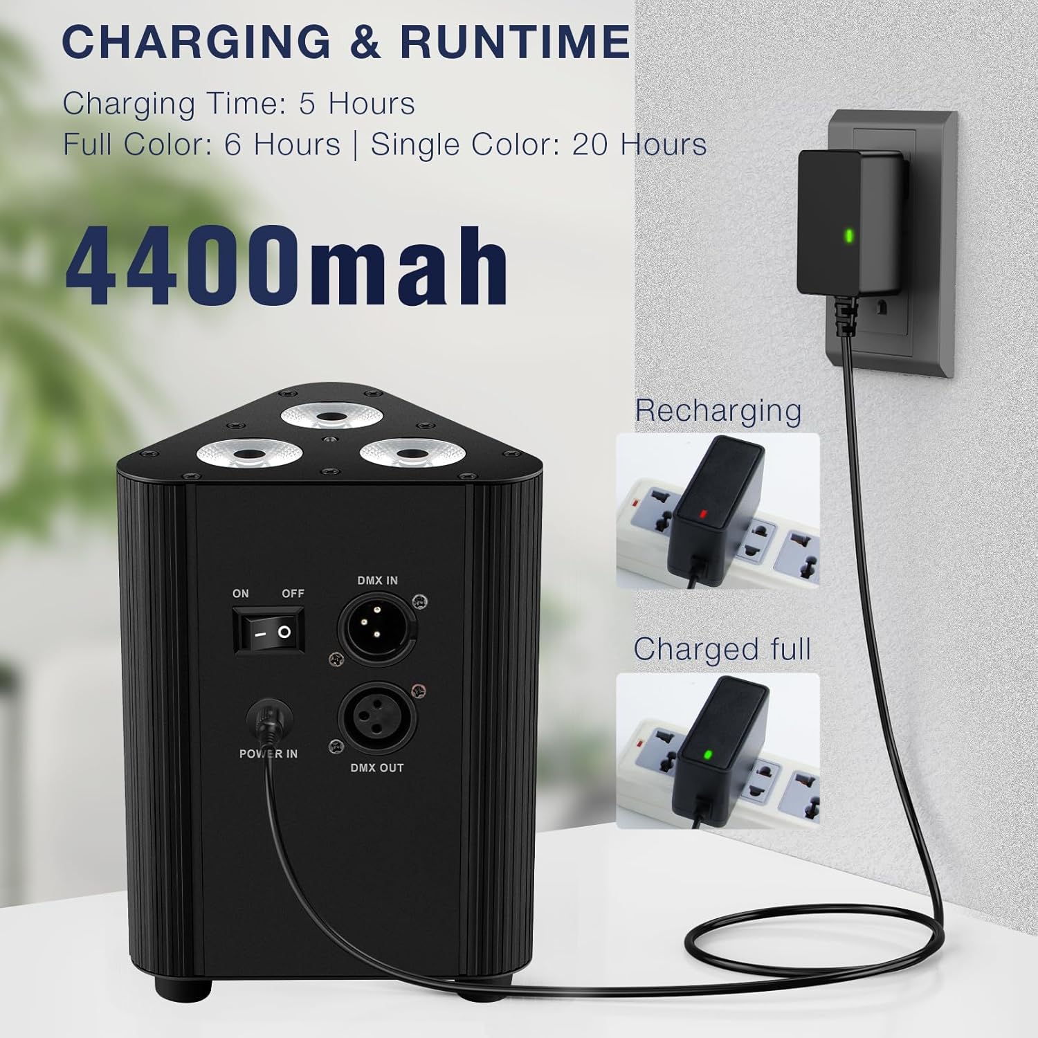 Rechargeable Stage Par Light - 4IN1 RGBW Full Color LED - 6H All-Color Runtime - Remote & DMX Control - Battery Uplights for Event DJ Live Show Wedding Party Church