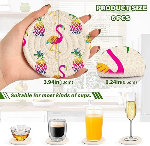 Miniatura 3 de Coasters with Holder Set of 6 Coasters for Drinks Coasters Porta Vasos para Mesas Neon Flamingos