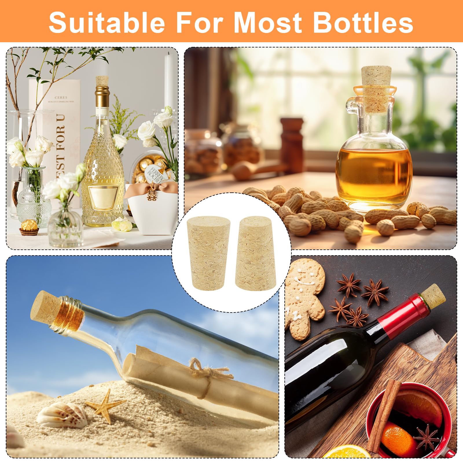 50 unidades de corcho para manualidades, botellas de vino, tapones de corcho, botellas de cristal, botellas de vino, corchos de madera, tapón de corcho, adecuado para botellas de vino, botellas de