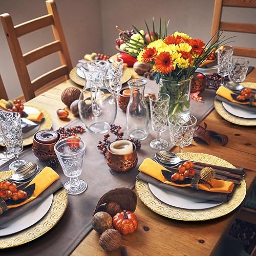 Miniatura 8 de SOUJOY Paquete de 12 platos de carga dorados, platos llanos de plástico de 13 pulgadas, platos redondos reutilizables con patrón de fénix elegantes