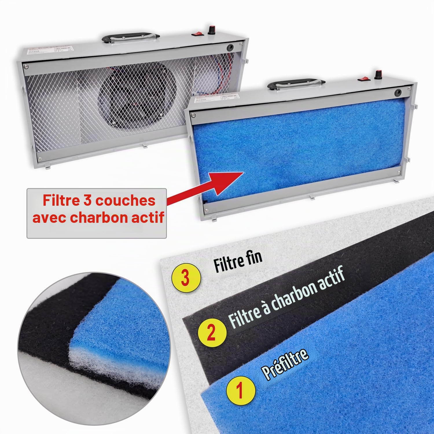 AMUR Cabine de Peinture AÉROGRAPHE Extracteur MODULABLE 5,1 m³/Min Éclairage LED COB Intégré Allumage Indépendant avec Plateau TOURNANT et Pinces Hobby 2 pour Votre Art