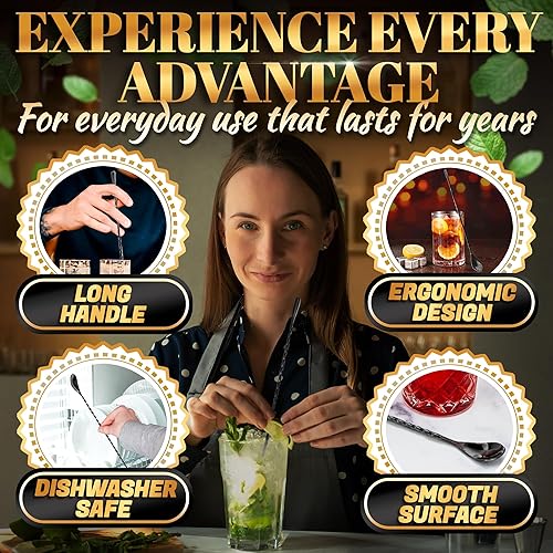 Miniatura 13 de 4 agitadores de cóctel de cuchara de bar, cucharas de 12 pulgadas de largo para agitar, acero inoxidable con superficie pulida, fácil de limpiar