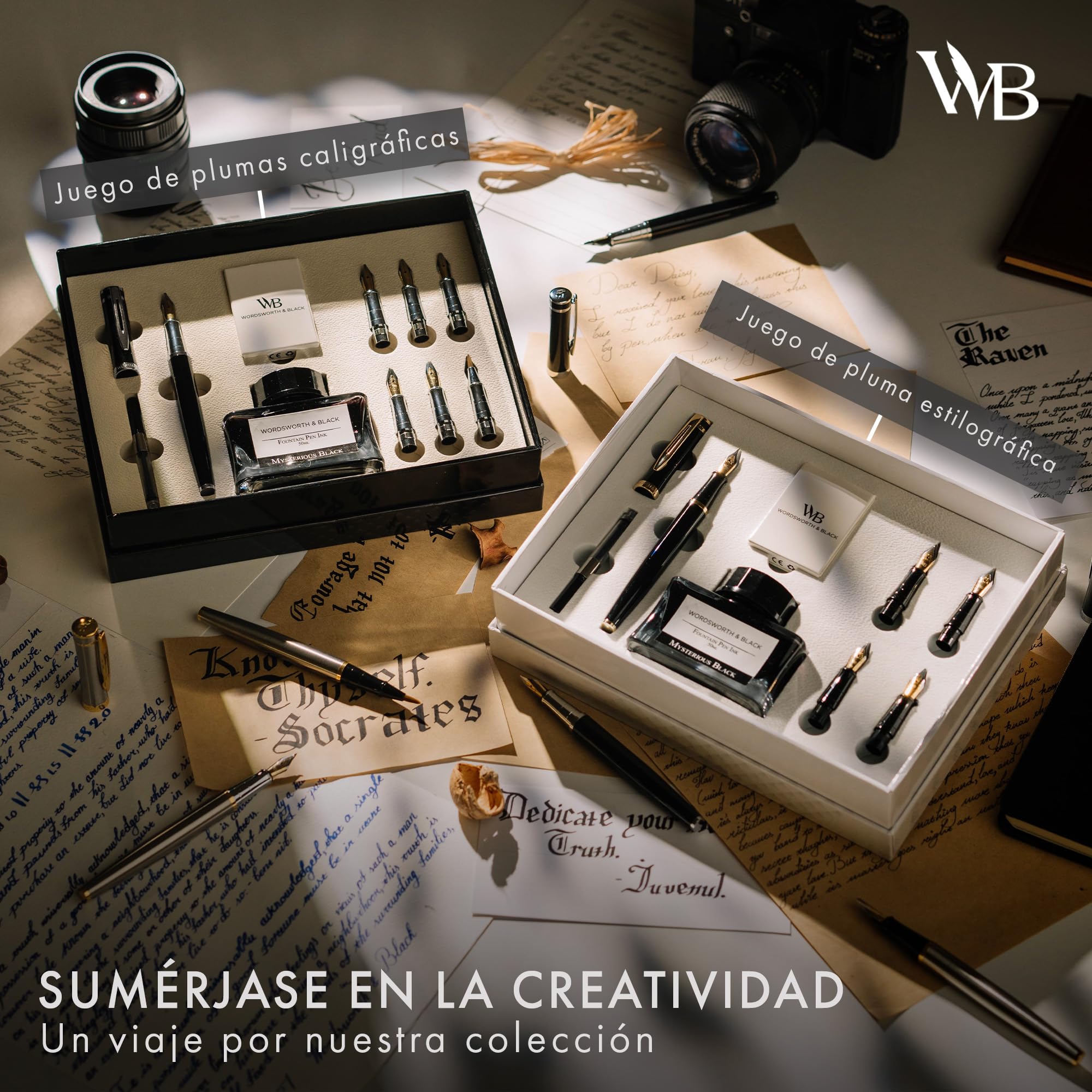 Wordsworth & Black Calligraphy Pen Set de regalo, incluye botella de tinta, 6 cartuchos de tinta, convertidor de recarga, 6 puntas de repuesto, paquete premium, diario [Cromo Rojo]