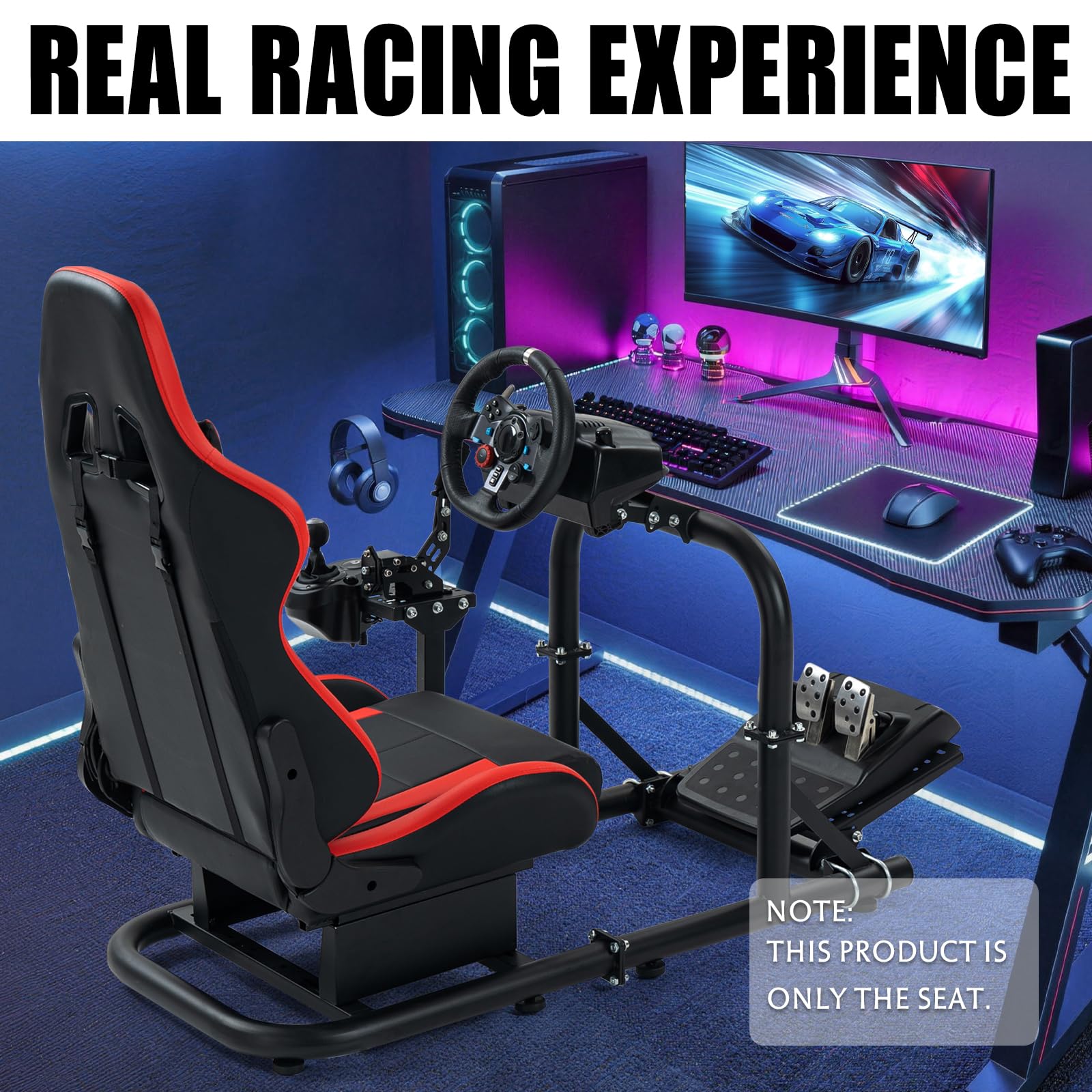 Dardoo Racing Gaming Schalensitz mit verstellbarem Doppelschieber Adapt Racing Simulator Cockpit Driving Wheel Stand Stuhl Videospiel Stühle Sim Stuhl Rot